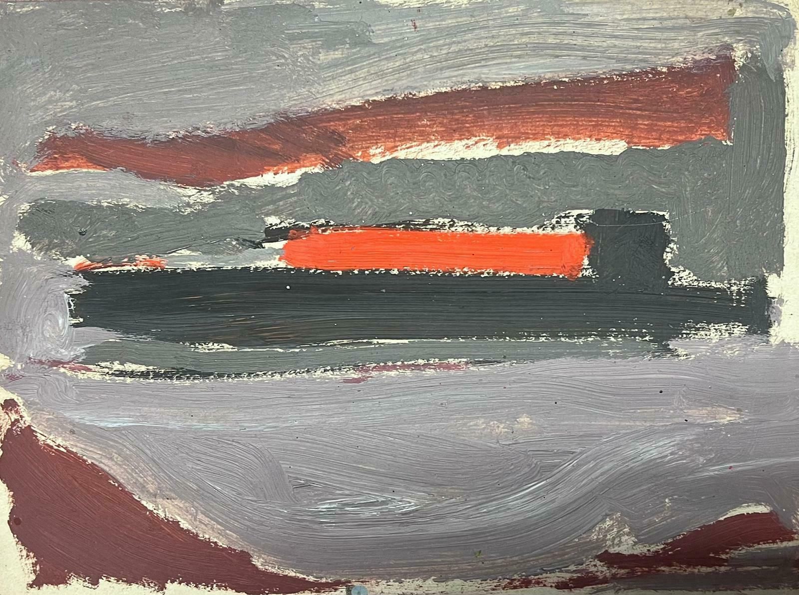 Elisabeth Hahn20th Century German Modernist Oil Painting Grey And Red Sea Landscape20th Century