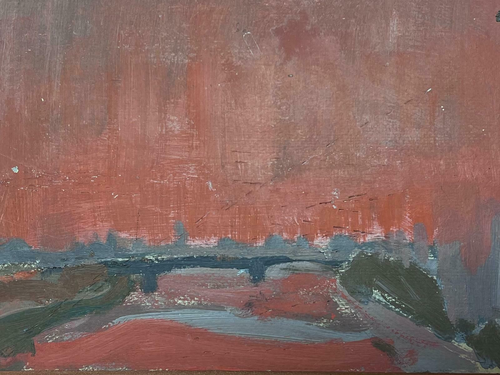 Elisabeth Hahn20th Century German Modernist Oil Painting Grey Bridge Red Sky Scape20th Century photo furniture