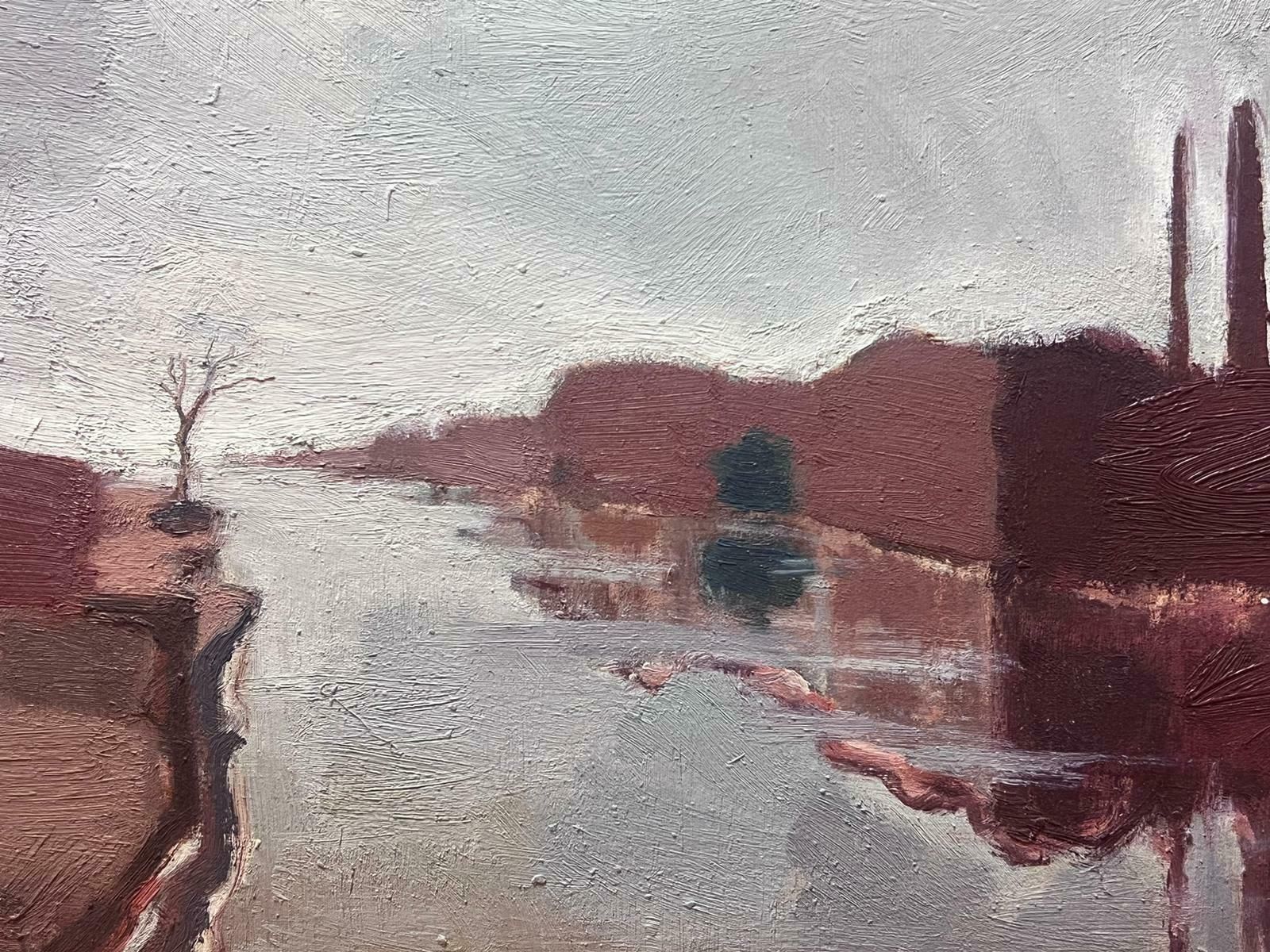 Elisabeth Hahn20th Century German Modernist Oil Painting Red Power Station Along Grey River20th Century photo furniture