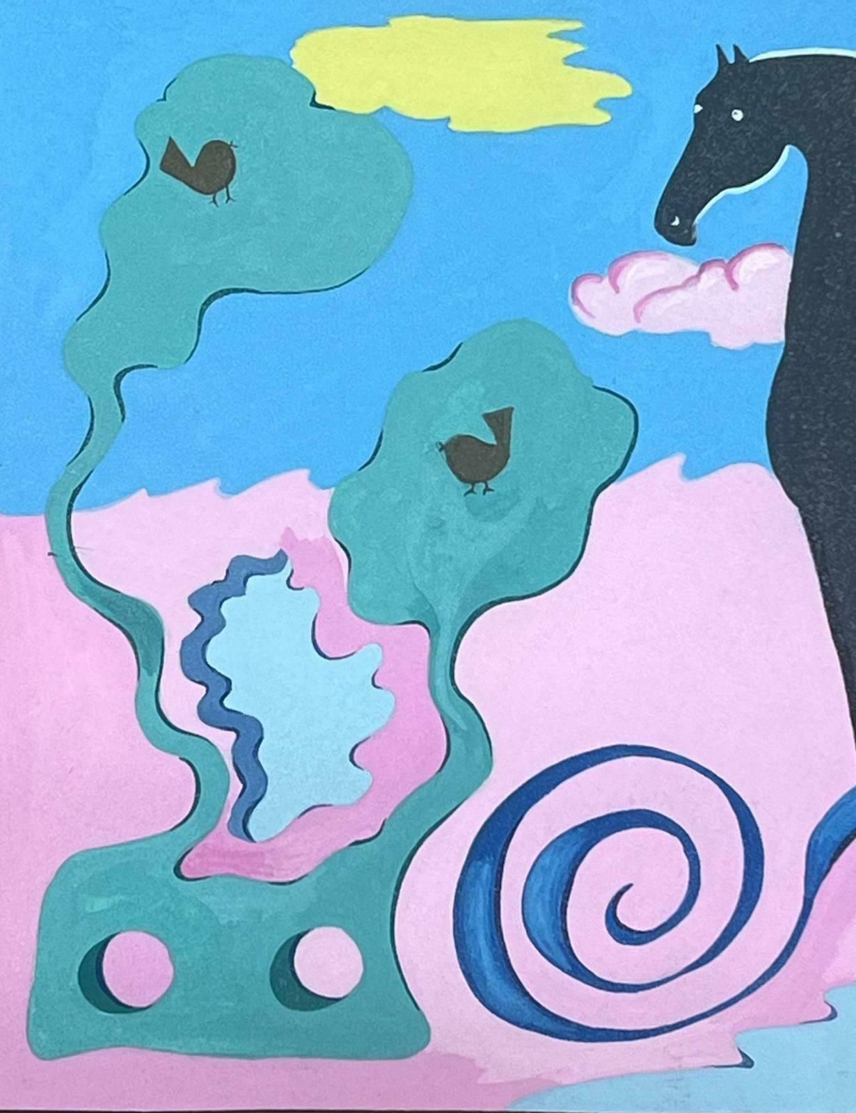 Sally Vaughancontemporary British Abstract Original Painting Black Horse Fantasy Landscape1990 photo for sale