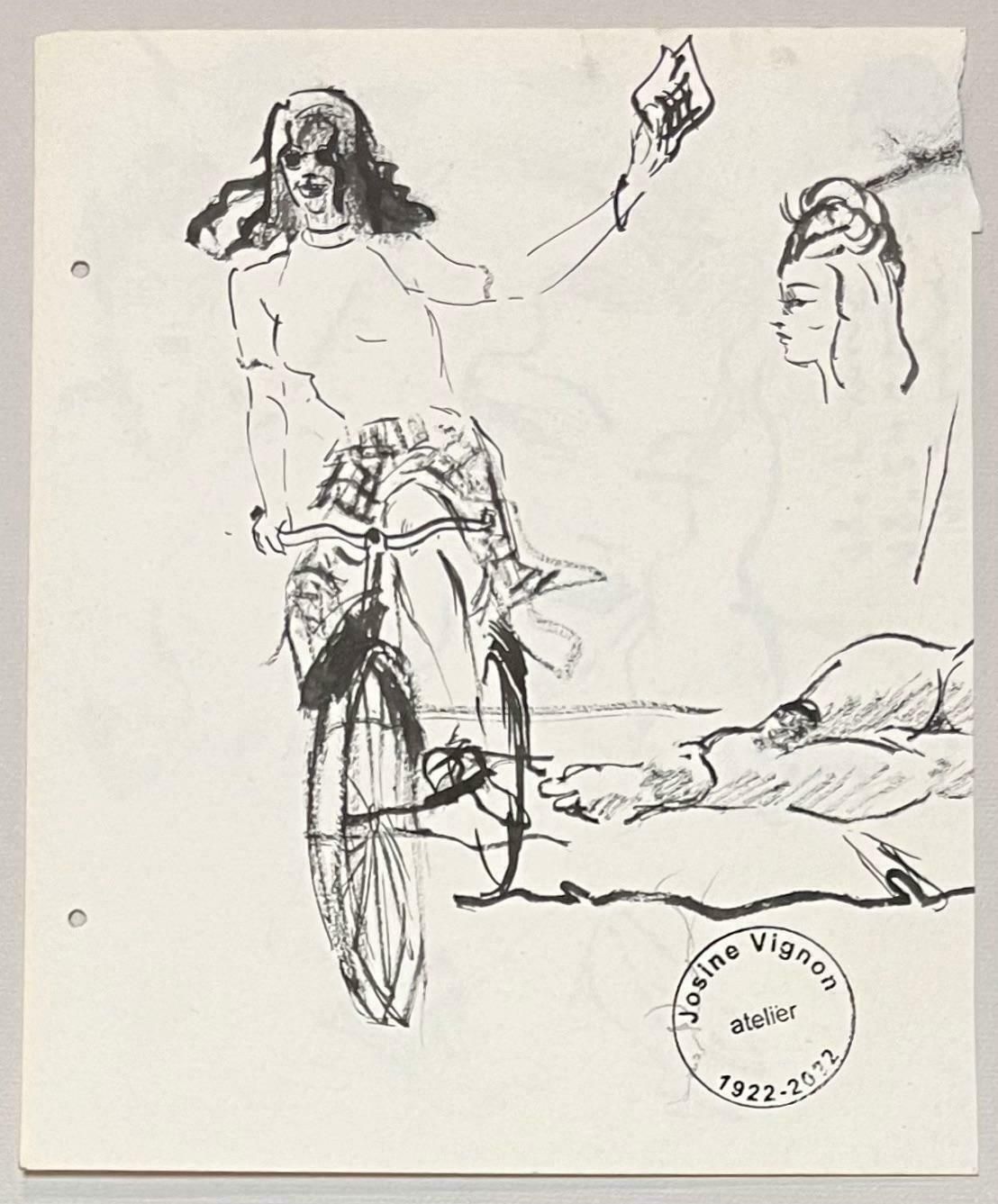 Josine Vignonmid Century French Ink Studies Of Study Of Female Faces1950's photo buy