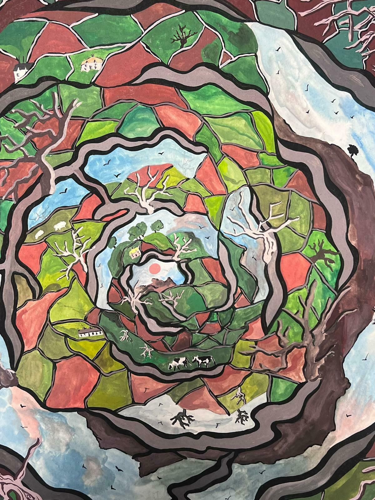 Sally Vaughancontemporary British Abstract Original Painting Swirly Town Landscape1990 photo Art