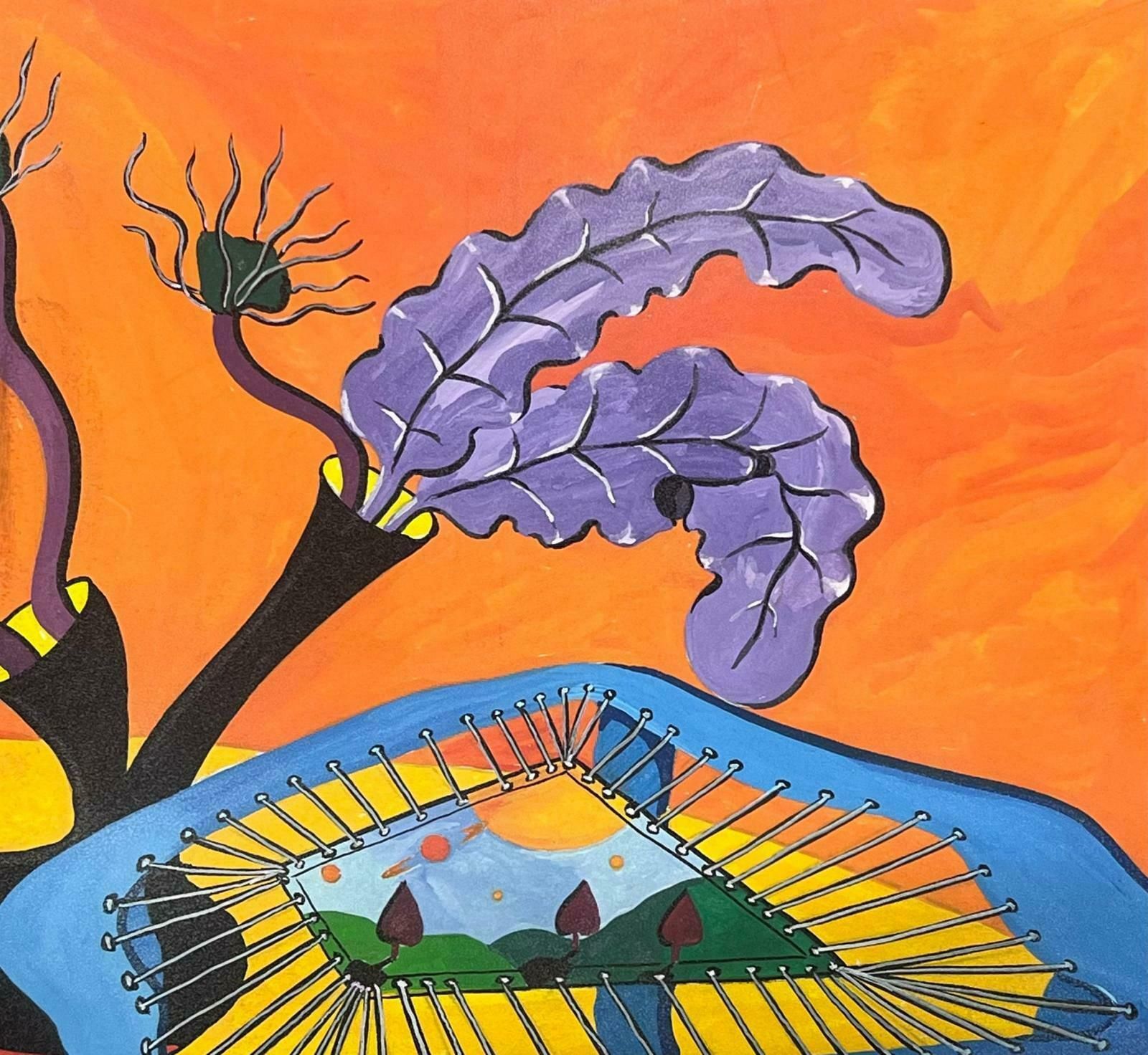 Sally Vaughancontemporary British Abstract Original Painting Purple Coral Wacky Landscape1990