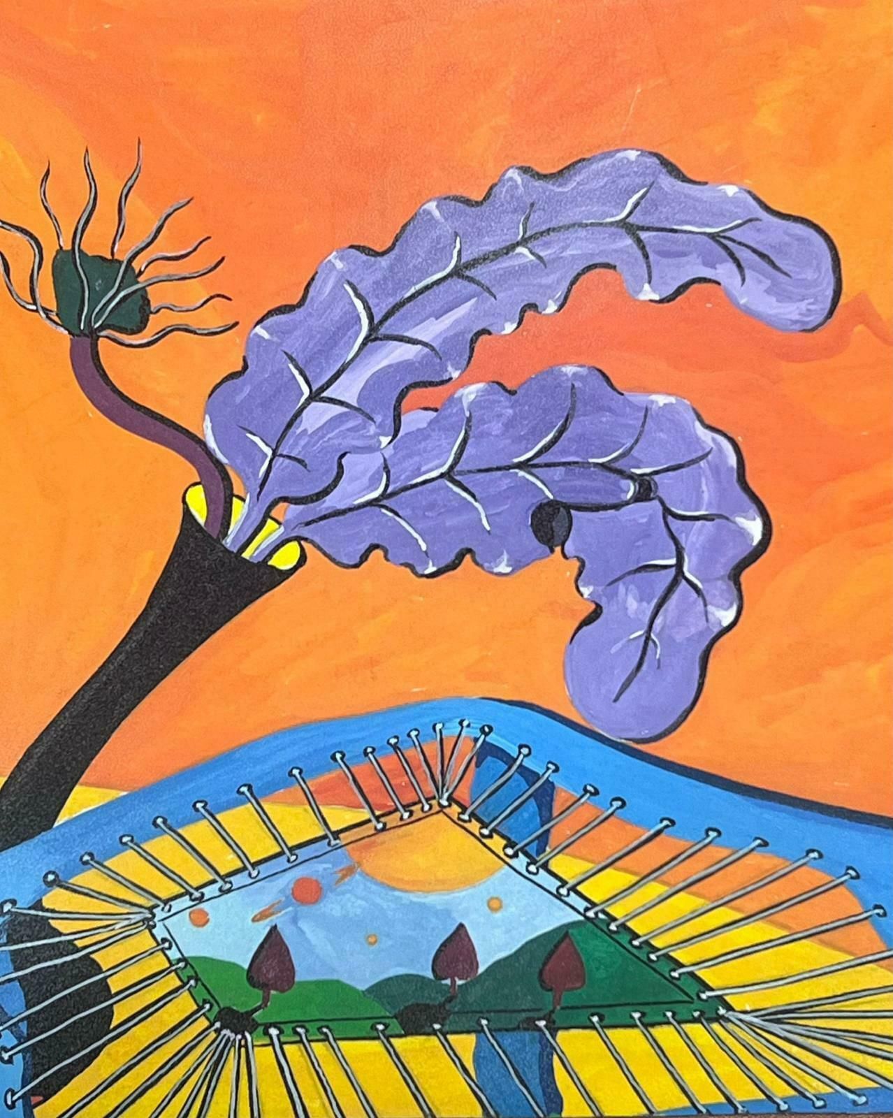 Sally Vaughancontemporary British Abstract Original Painting Purple Coral Wacky Landscape1990 photo furniture