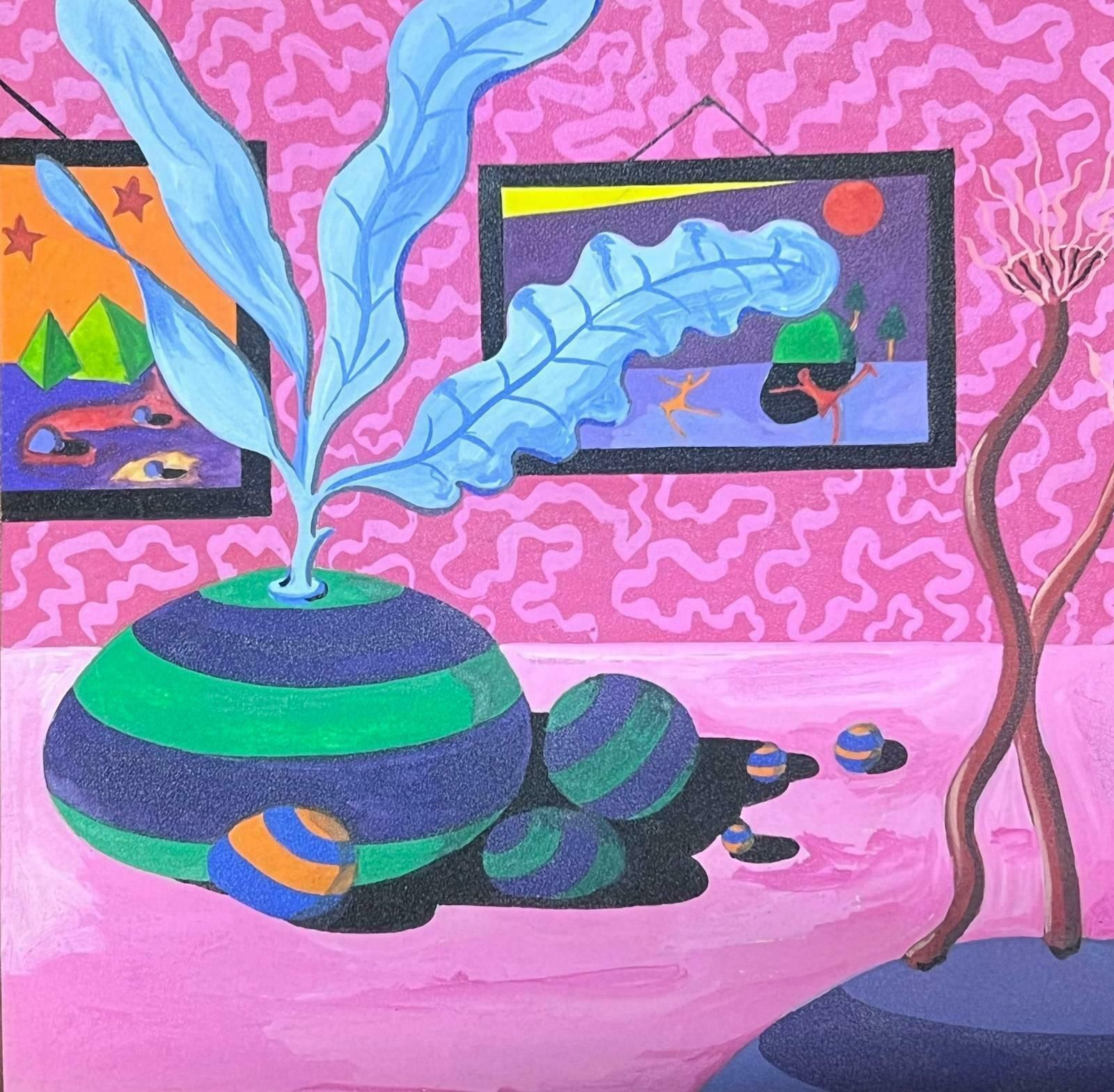 Sally Vaughancontemporary British Abstract Original Painting Pink Interior Colourful1990