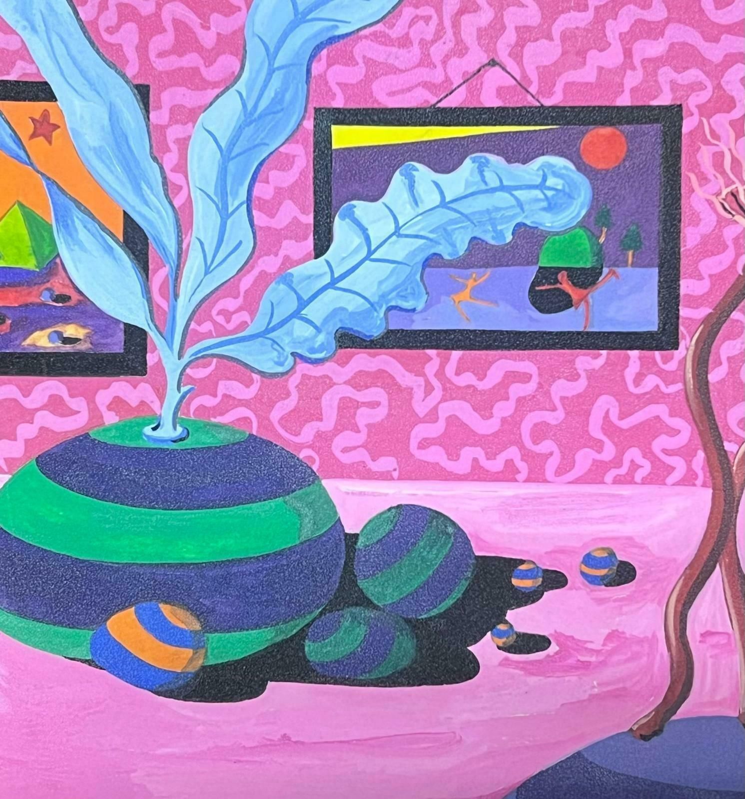 Sally Vaughancontemporary British Abstract Original Painting Pink Interior Colourful1990 photo for sale