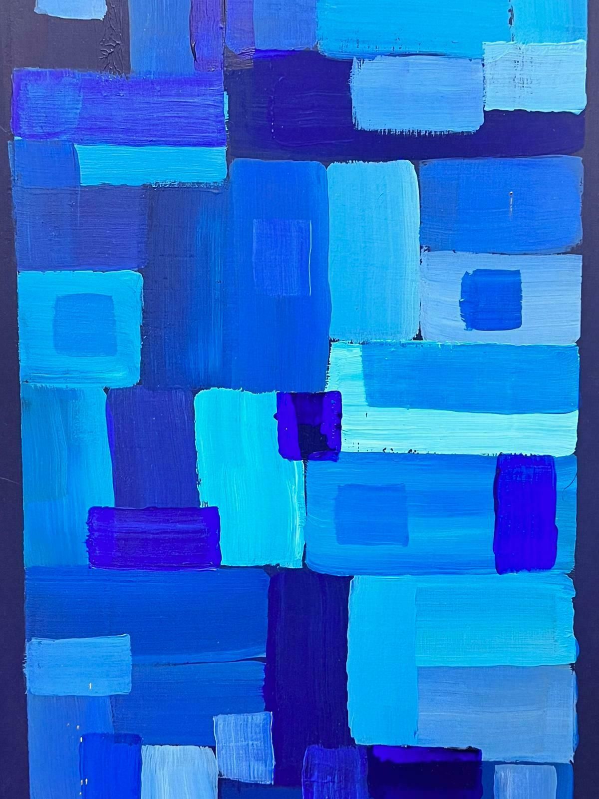 Contemporary Britishabstract Geometric Cubist British Painting Abstract Shapes Blue Shades photo for sale