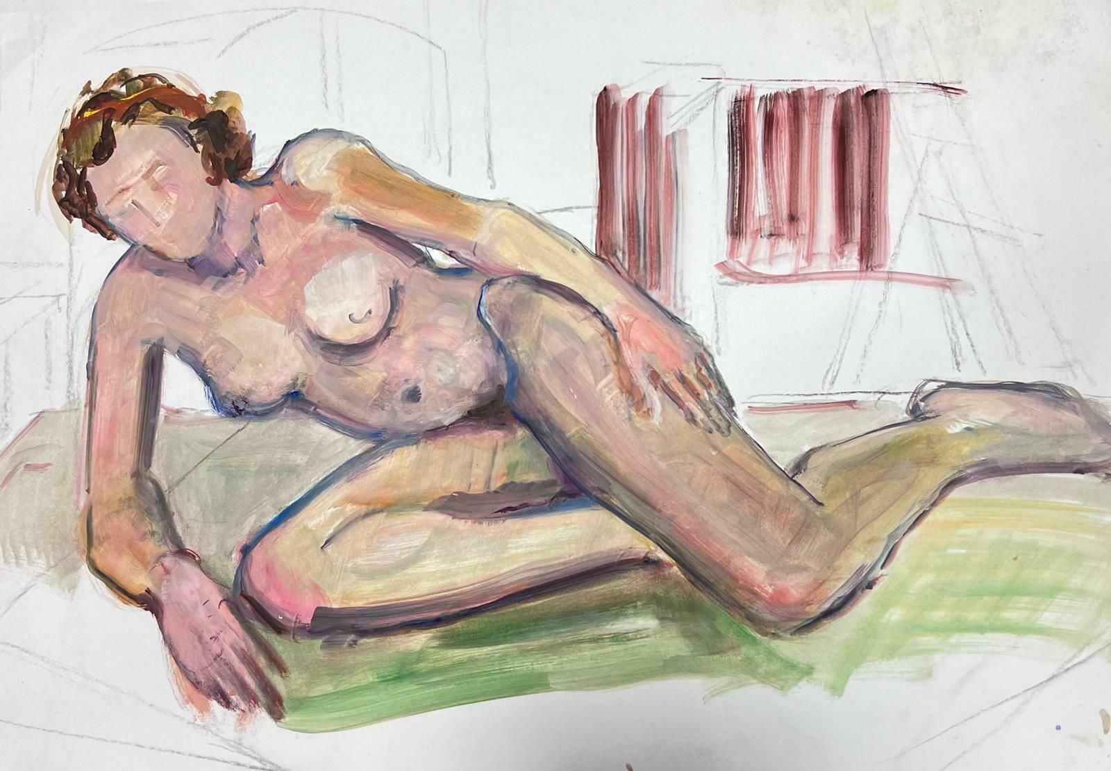 French Modernistreclining Nude Lady Model 1970's French Modernist Painting Provence Collection1970's