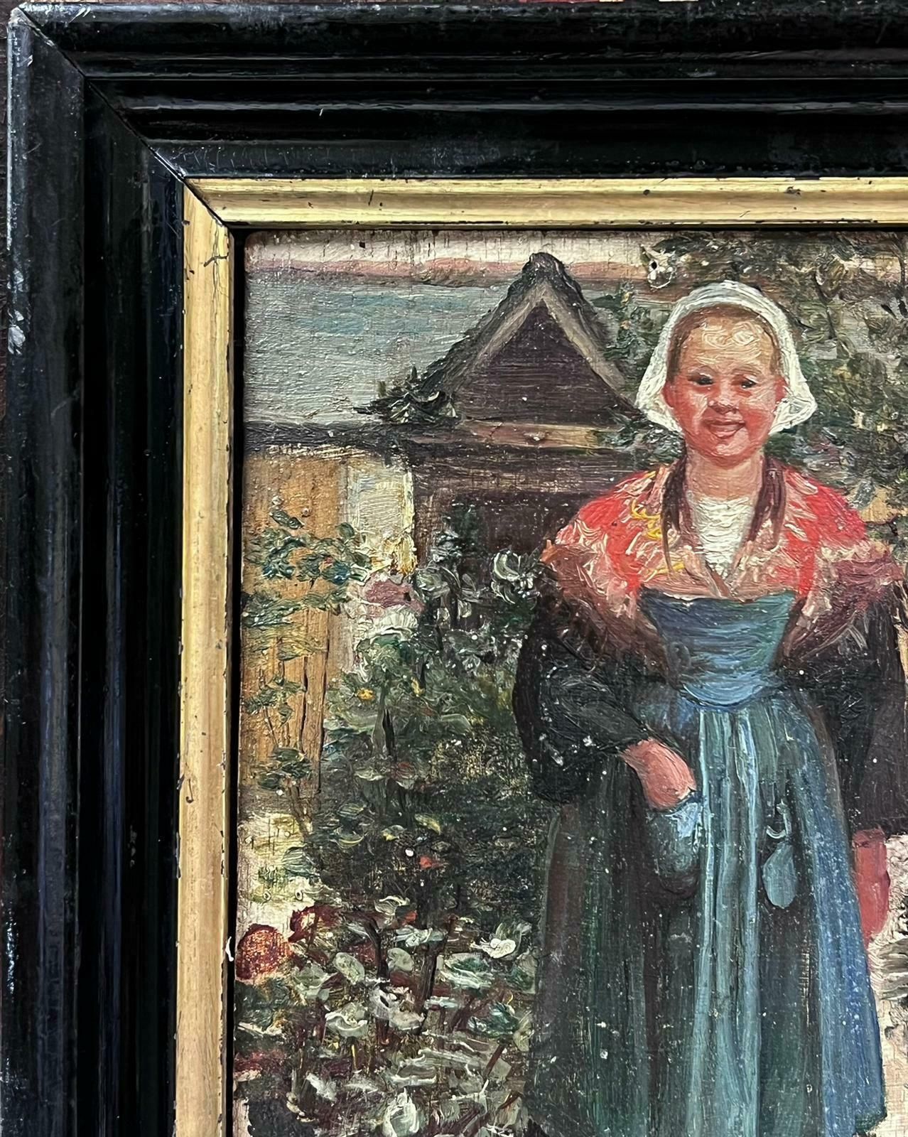 Dutch 19th Century Schoolantique Dutch Impressionist Oil Painting Portrait Of A Country Lady photo for sale