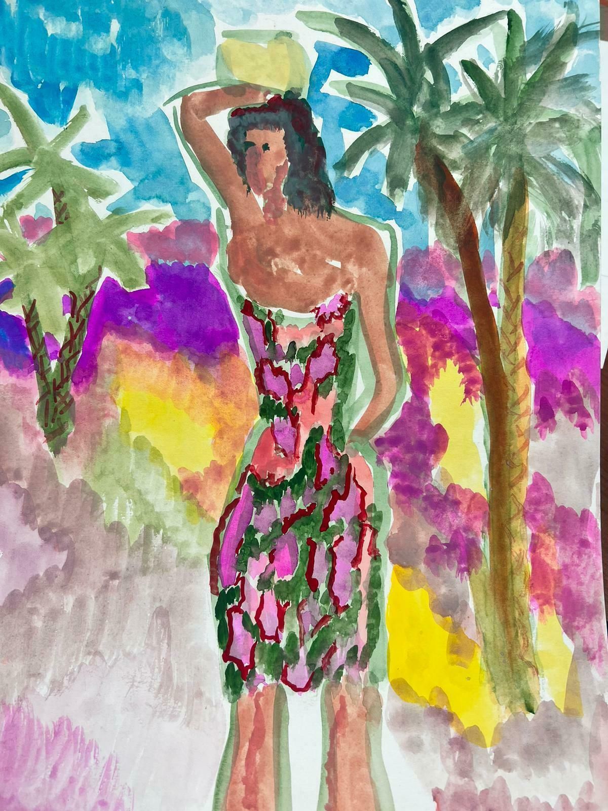 Jean Marcjean Marc (1949 2019) 20th Century French Modernist Painting Tropical Girlc. 1980's photo furniture