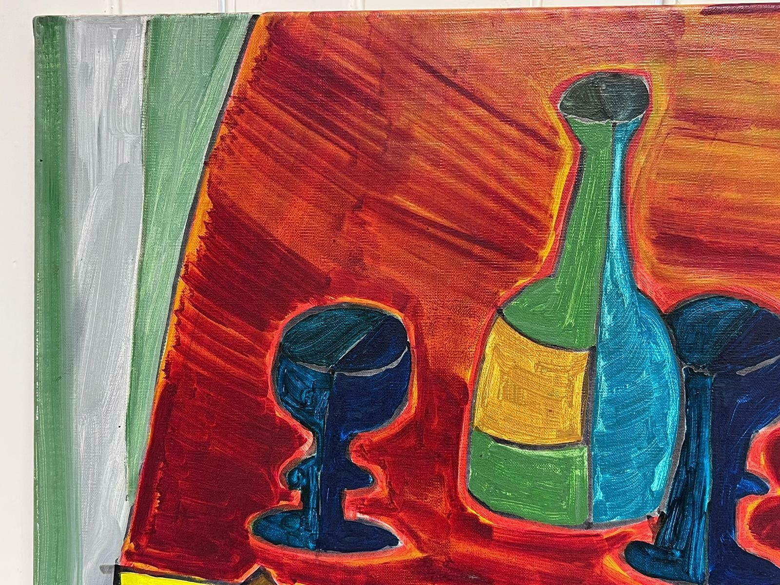 Christian Duriaudcontemporary French Abstract Modernist Painting Still Life Wine Bottle & Glasses photo Art