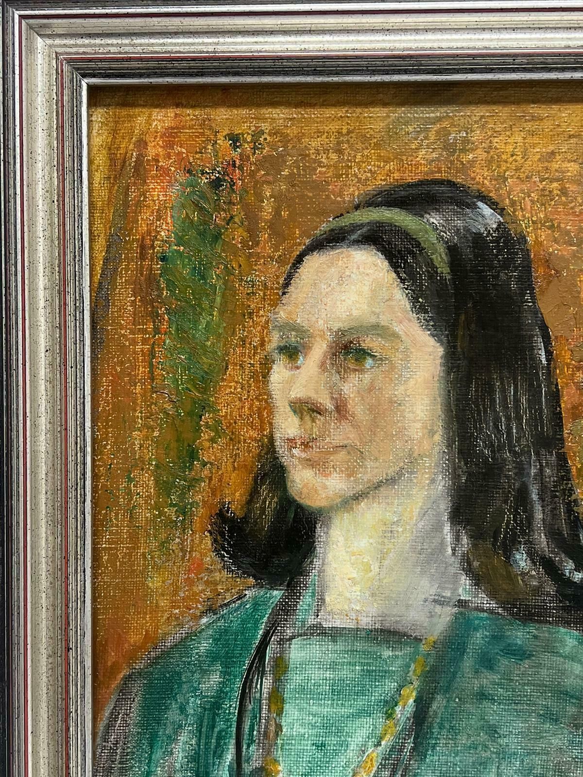 Agnes Annabel Kidston1970's British Portrait Of Lady In Green Jacket Long Brown Hair, Oil Painting1970 photo Art