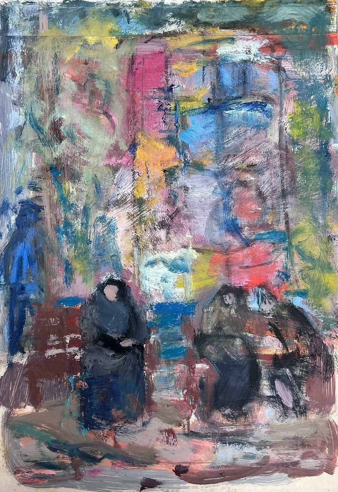 Elisabeth Hahn20th Century German Modernist Oil Painting Colourful Figures In Street20th Century