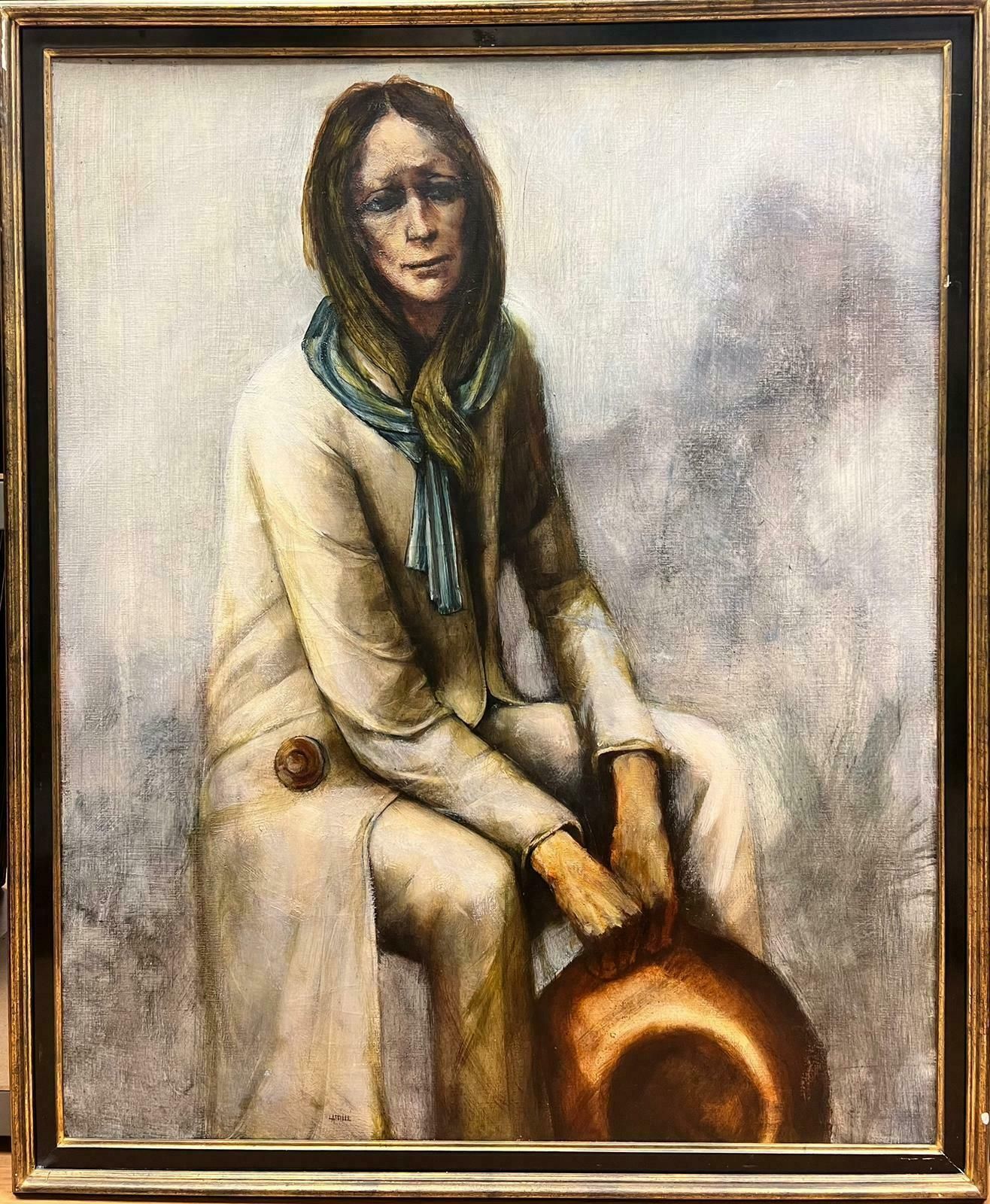 Pierre La Fillelarge Belgian Modernist Signed Oil Portrait Of Sorrowful Lady In Blue Scarf photo furniture