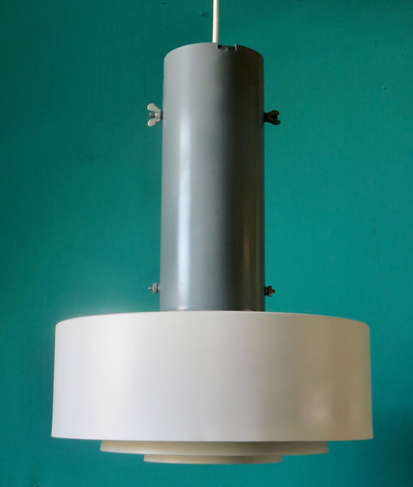 Large Industrial Pendant Light In Anthracite And White Lacquered Metal. Denmark 1960 photo for sale