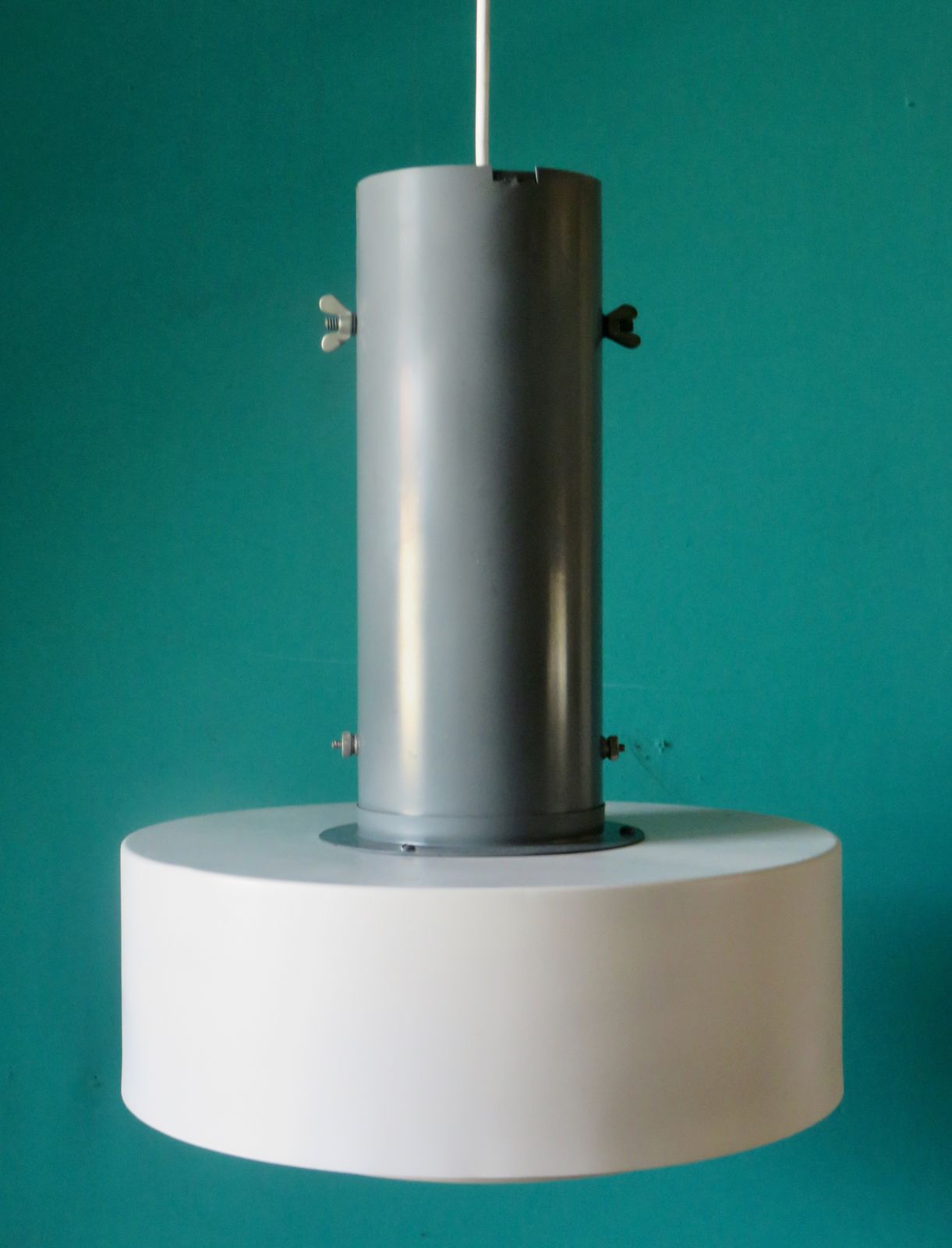 Large Industrial Pendant Light In Anthracite And White Lacquered Metal. Denmark 1960 photo 180.0