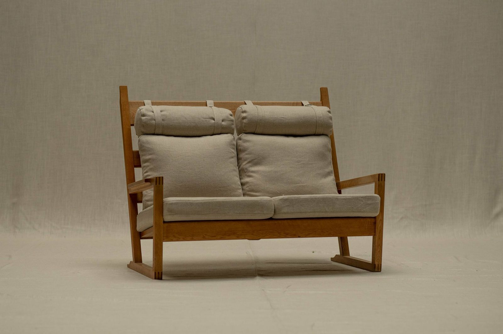 Danish Oak And Linnen Love Chair 1960s photo for sale