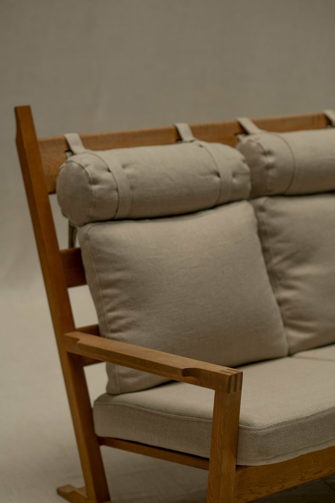 Danish Oak And Linnen Love Chair 1960s photo vinterior