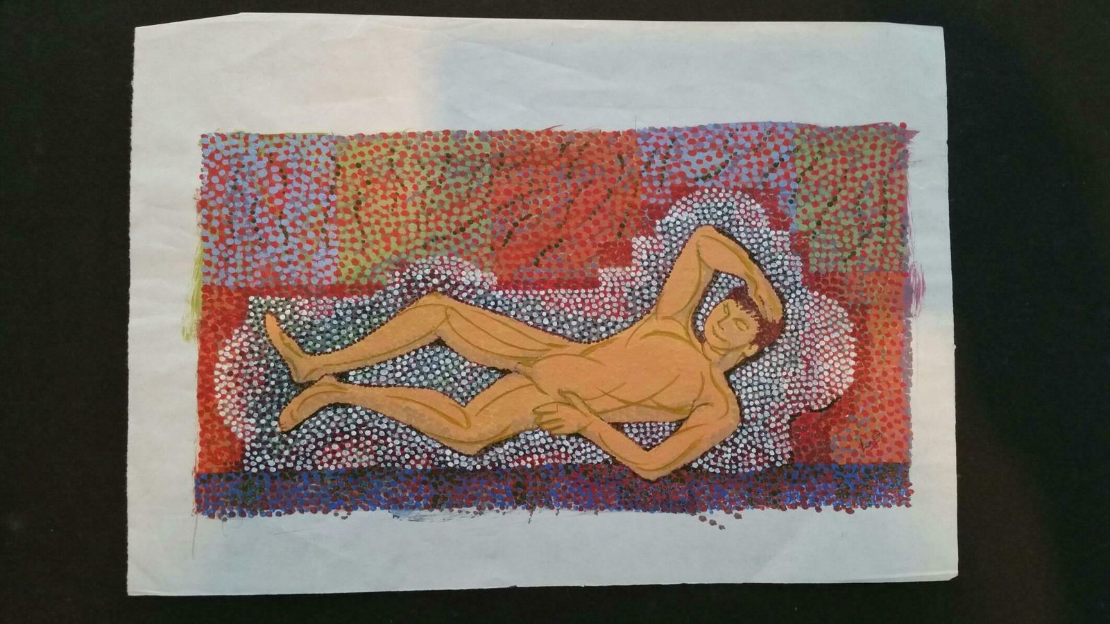 Louis Bellon French Pointillist Reclining Male Nude Mid 20th Century Painting C. 1950s photo furniture
