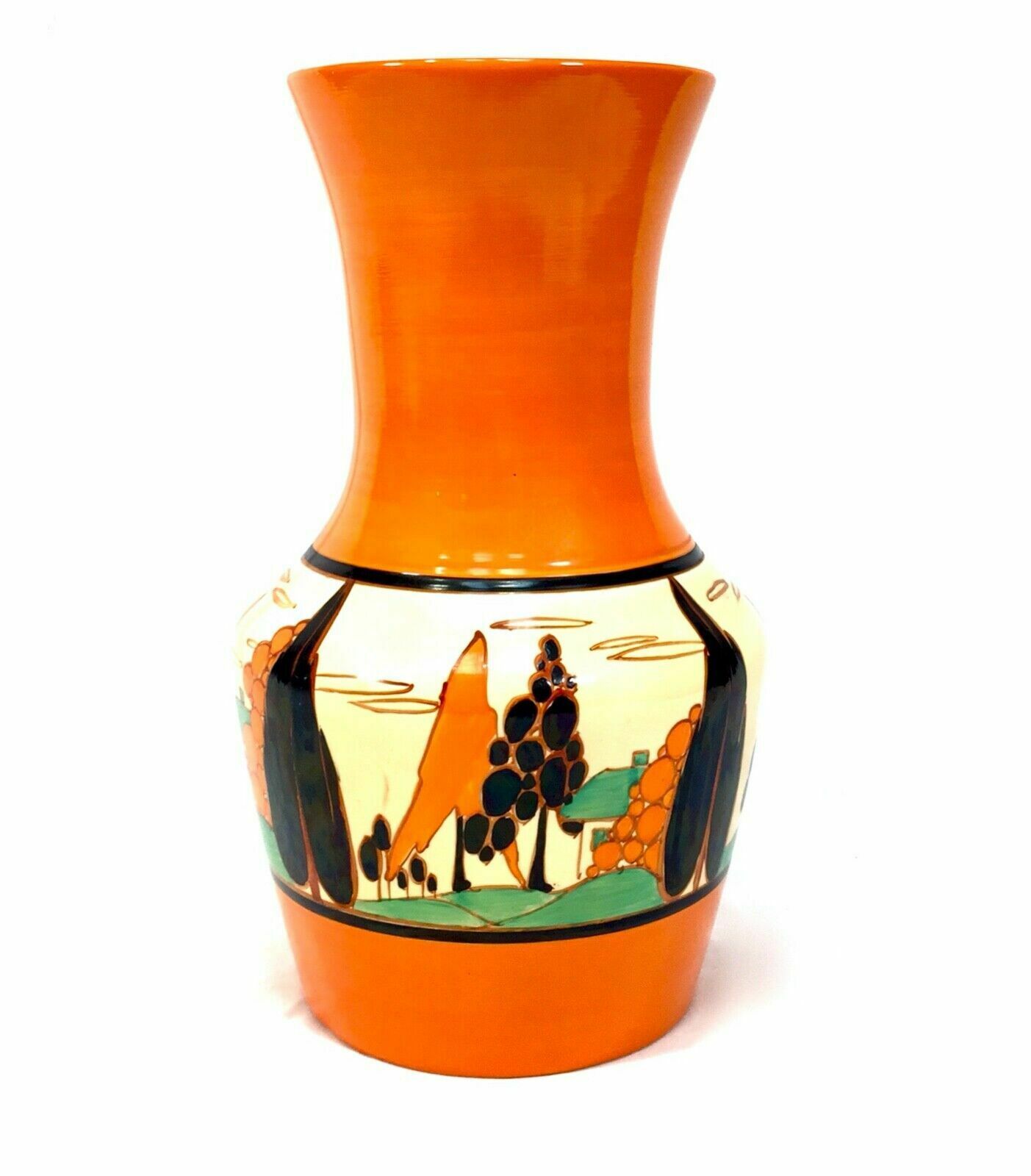 photo for sale Antique Clarice Cliff Orange Trees & House 386 Large Vase Pottery Bizarre C.1931