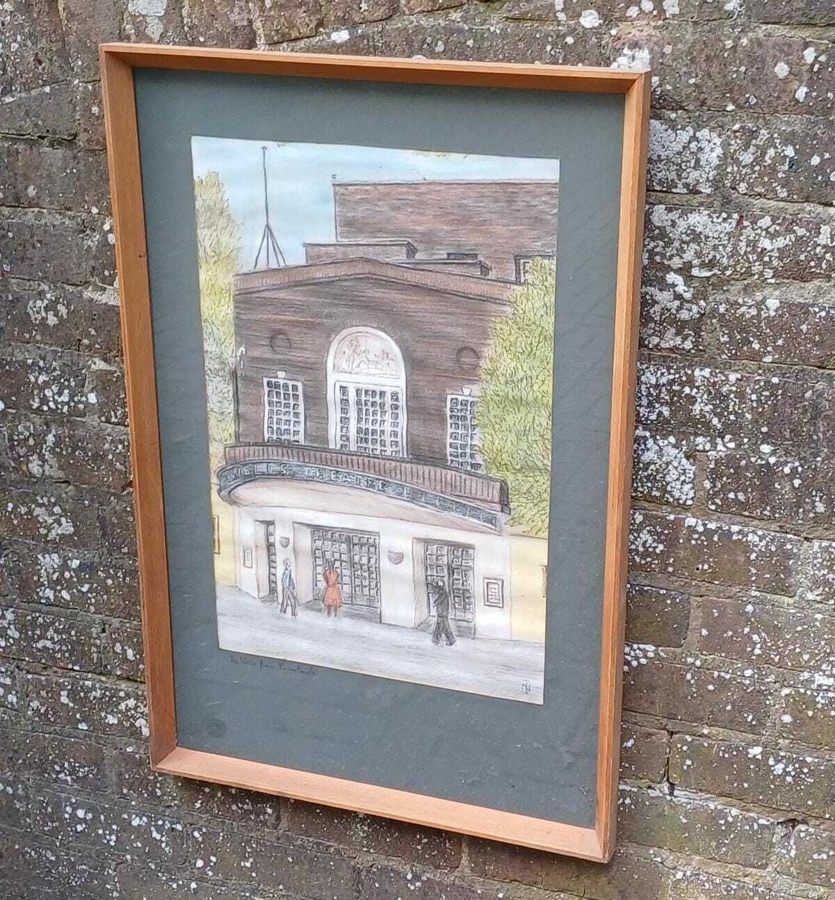 Large Sadler's Wells Original Vintage Pencil / Pastel Naive Art Picture, Framed In Quality Mount And Glazed Wooden Frame (54cm X 79cm)