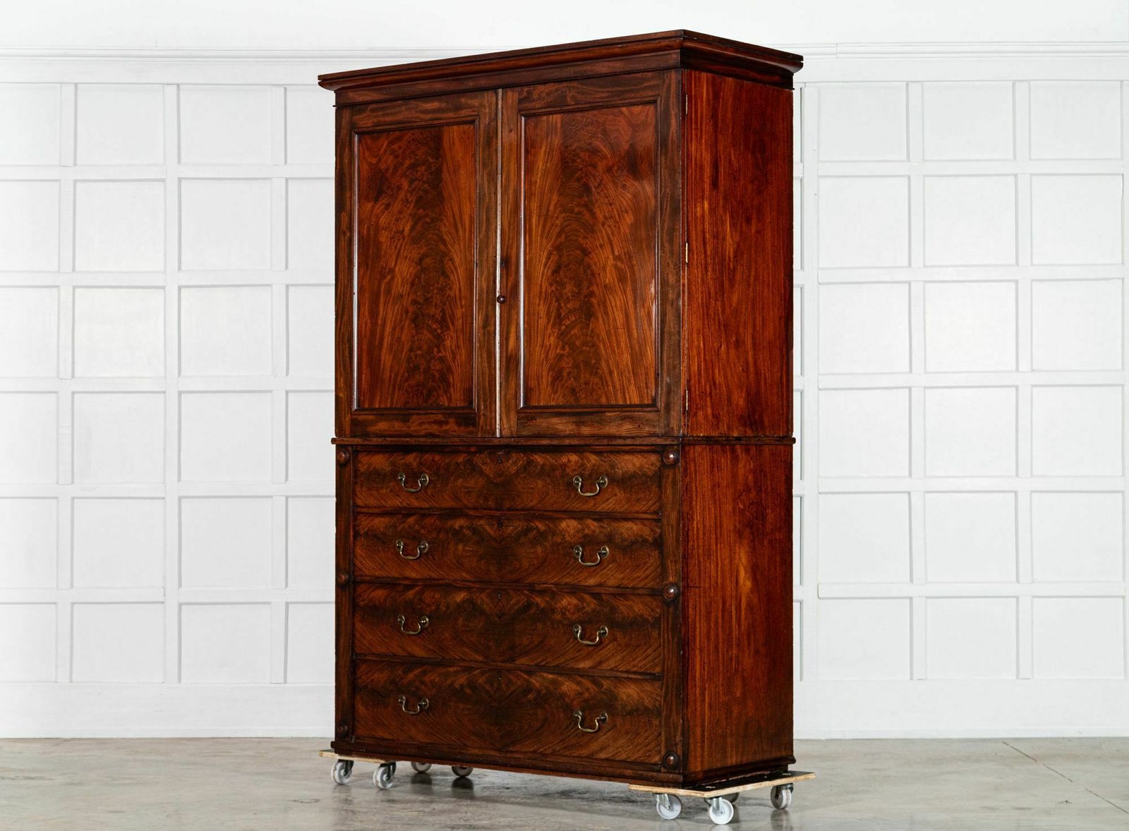 Large English Early 19thc Mahogany Linen Press photo 4313.0