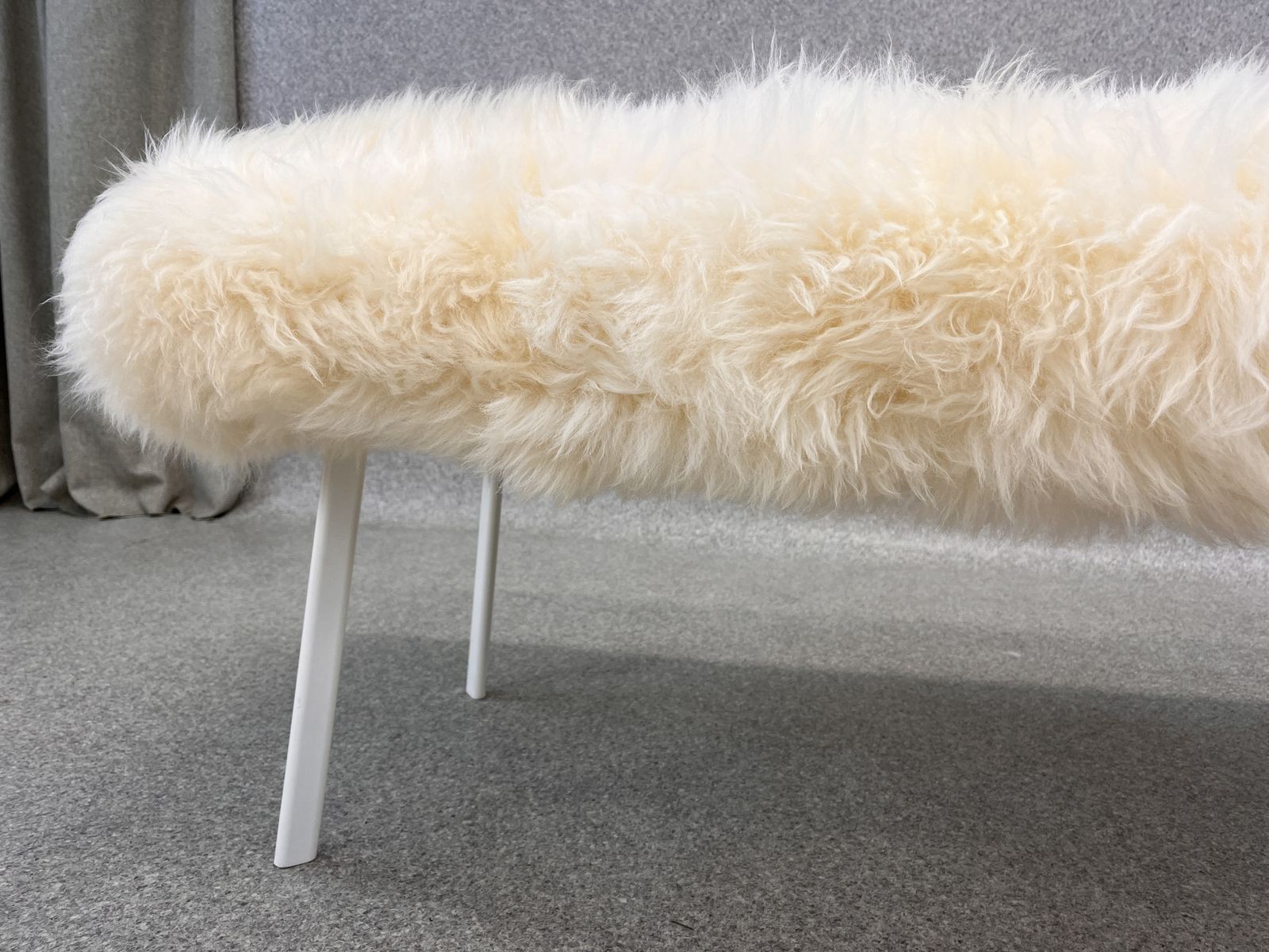 White Yeti Real Sheepskin Fluffy Furry Bench Chair  Bedside photo vintage