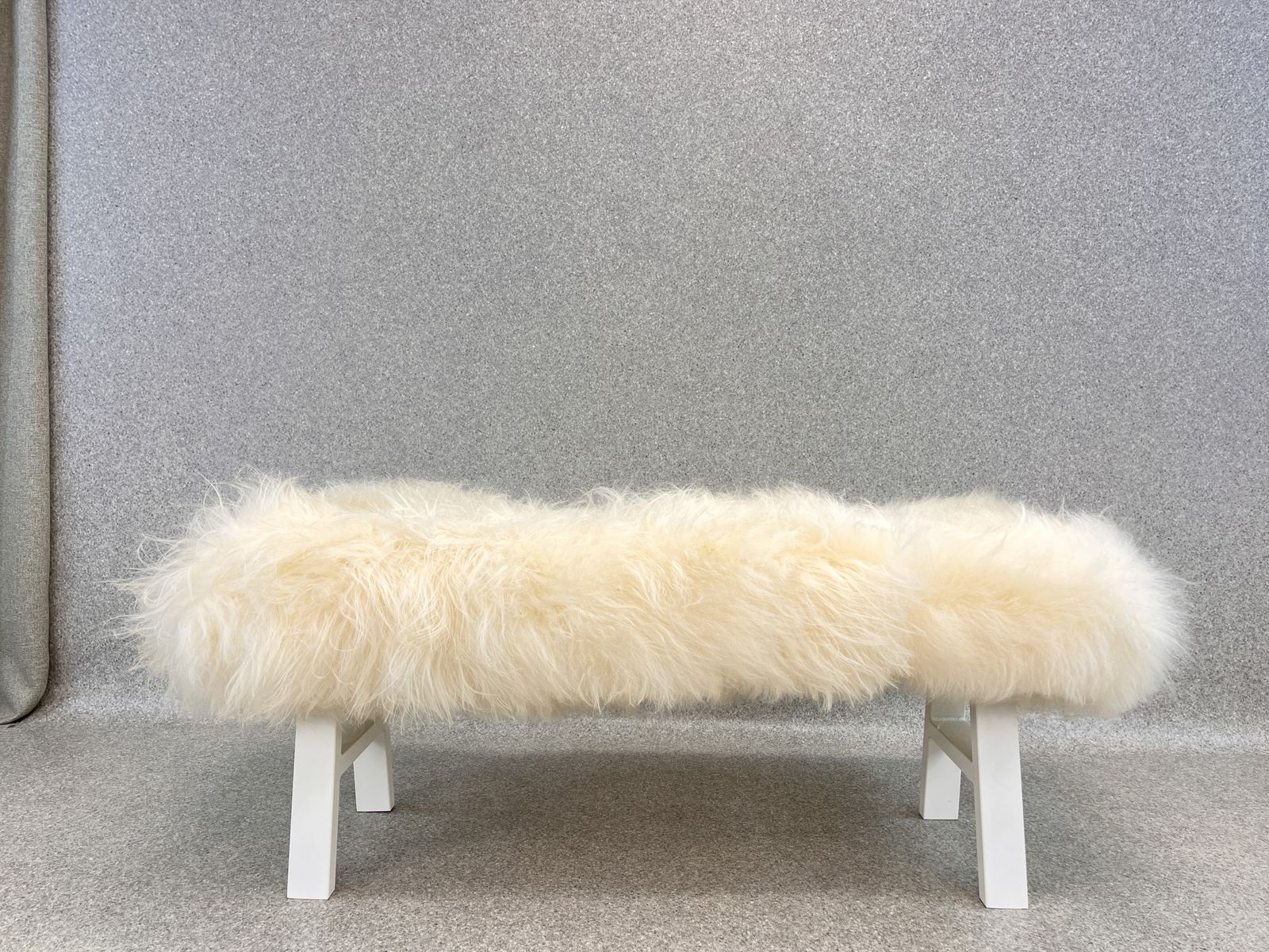 Furniture White Yeti Real Sheepskin Fluffy Furry Bench Chair Bedside photo