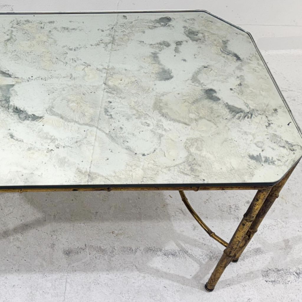 Gold Metal Faux Bamboo Coffee Table With Spacer, In The Style Of Maison Baguès photo for sale