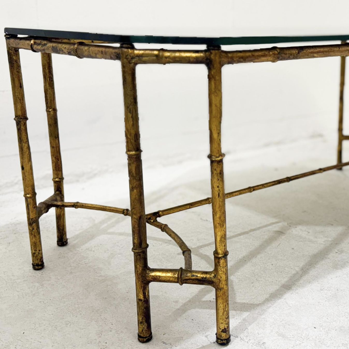 Gold Metal Faux Bamboo Coffee Table With Spacer, In The Style Of Maison Baguès photo vinterior