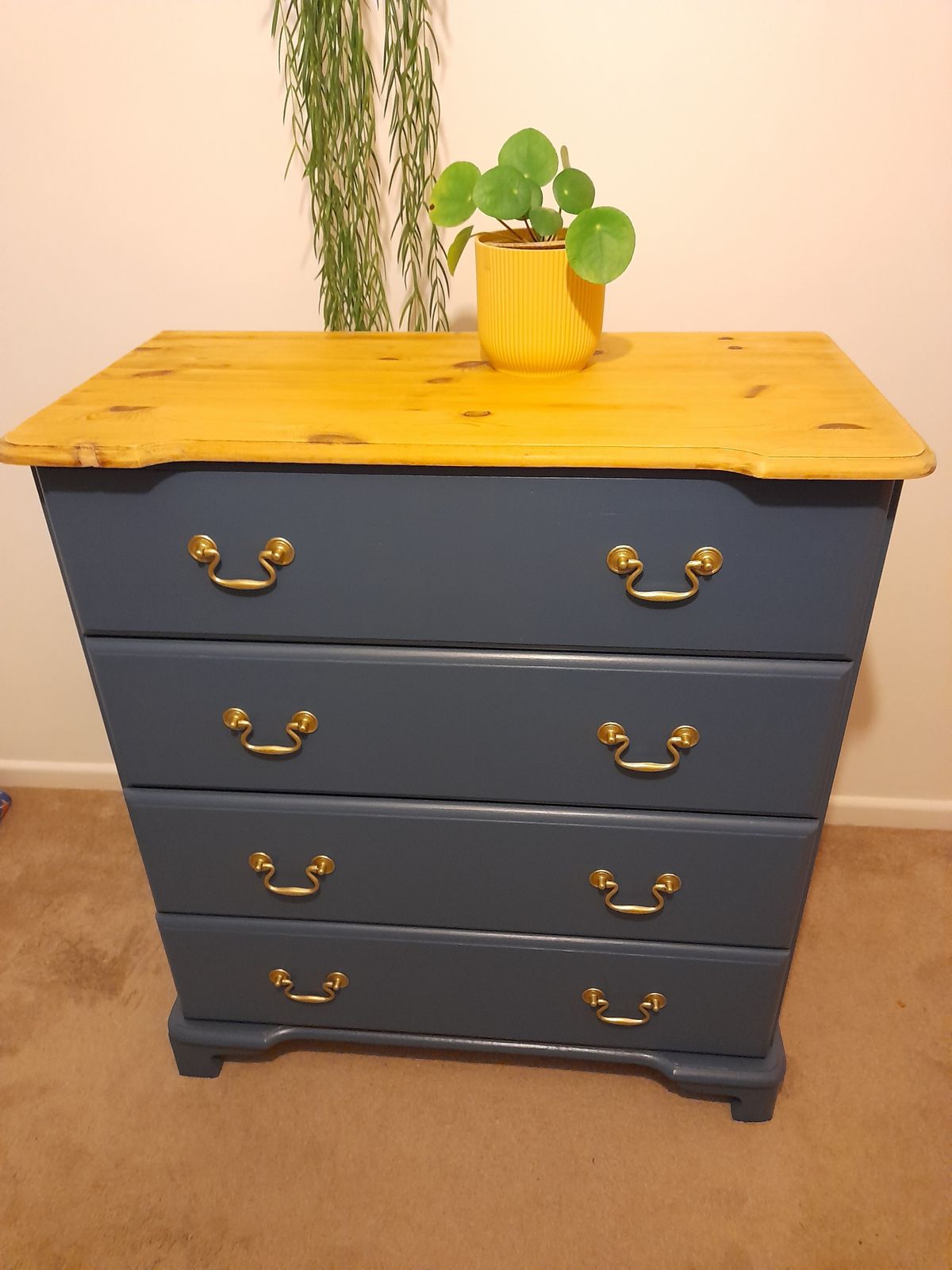 Grey/Blue Chest Of Drawers With Oak Top