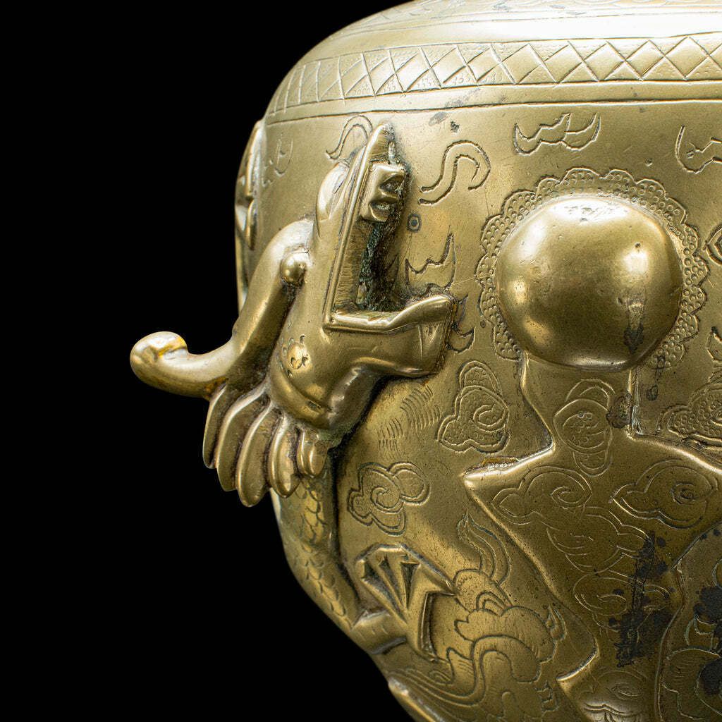 Home Decor Pair Of Antique Flower Urns, Chinese, Bronze, Decorative Posy Vase, Victorian photo