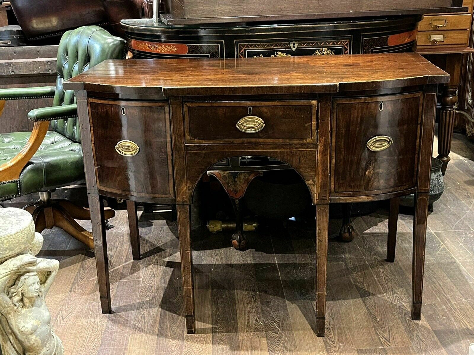 Georgian Inlaid Mahogany Sideboard. Small Proportions. Brass Handles. photo for sale