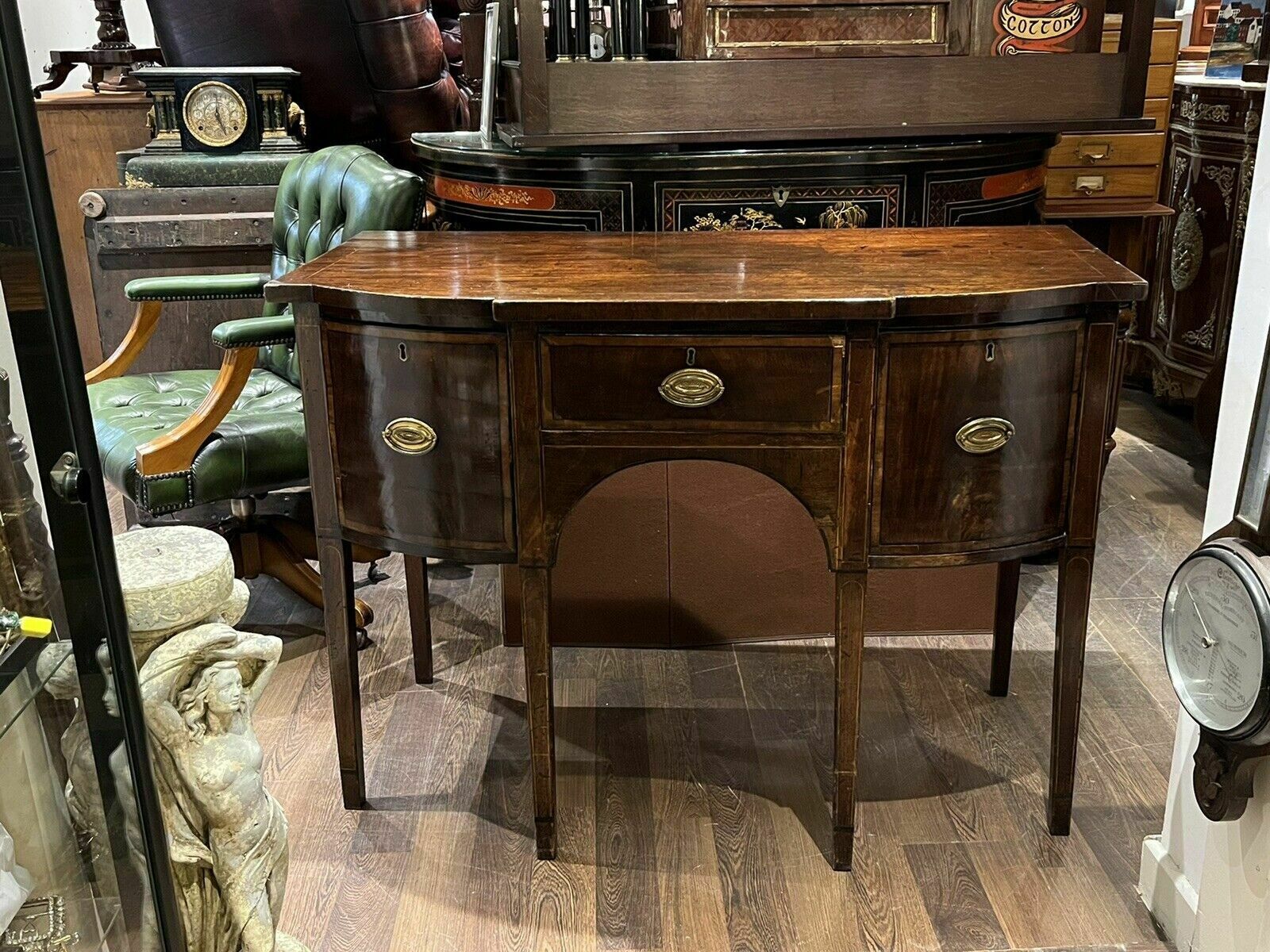 photo furniture Georgian Inlaid Mahogany Sideboard. Small Proportions. Brass Handles.