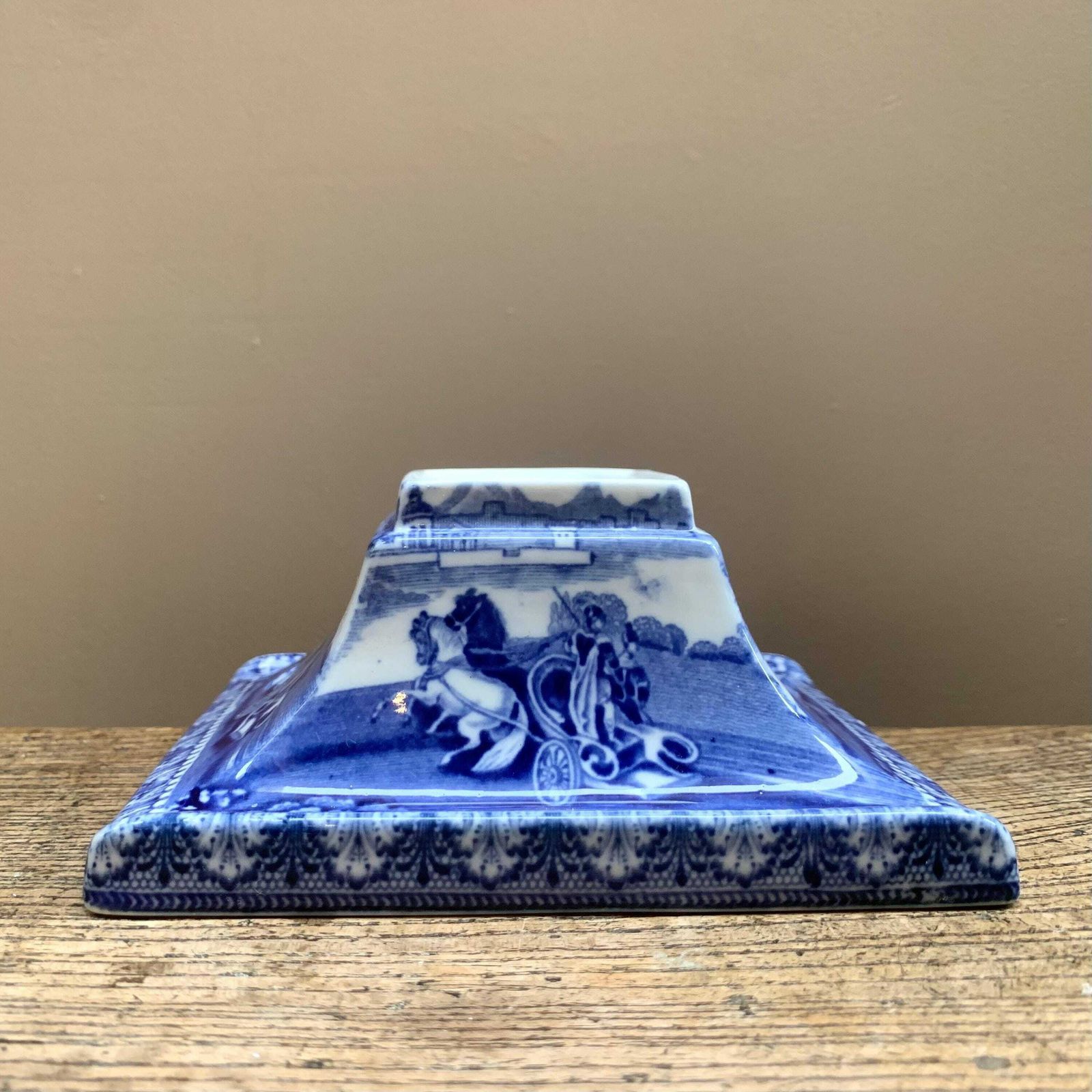 Vintage Cauldon England Chariots Blue & White Inkwell