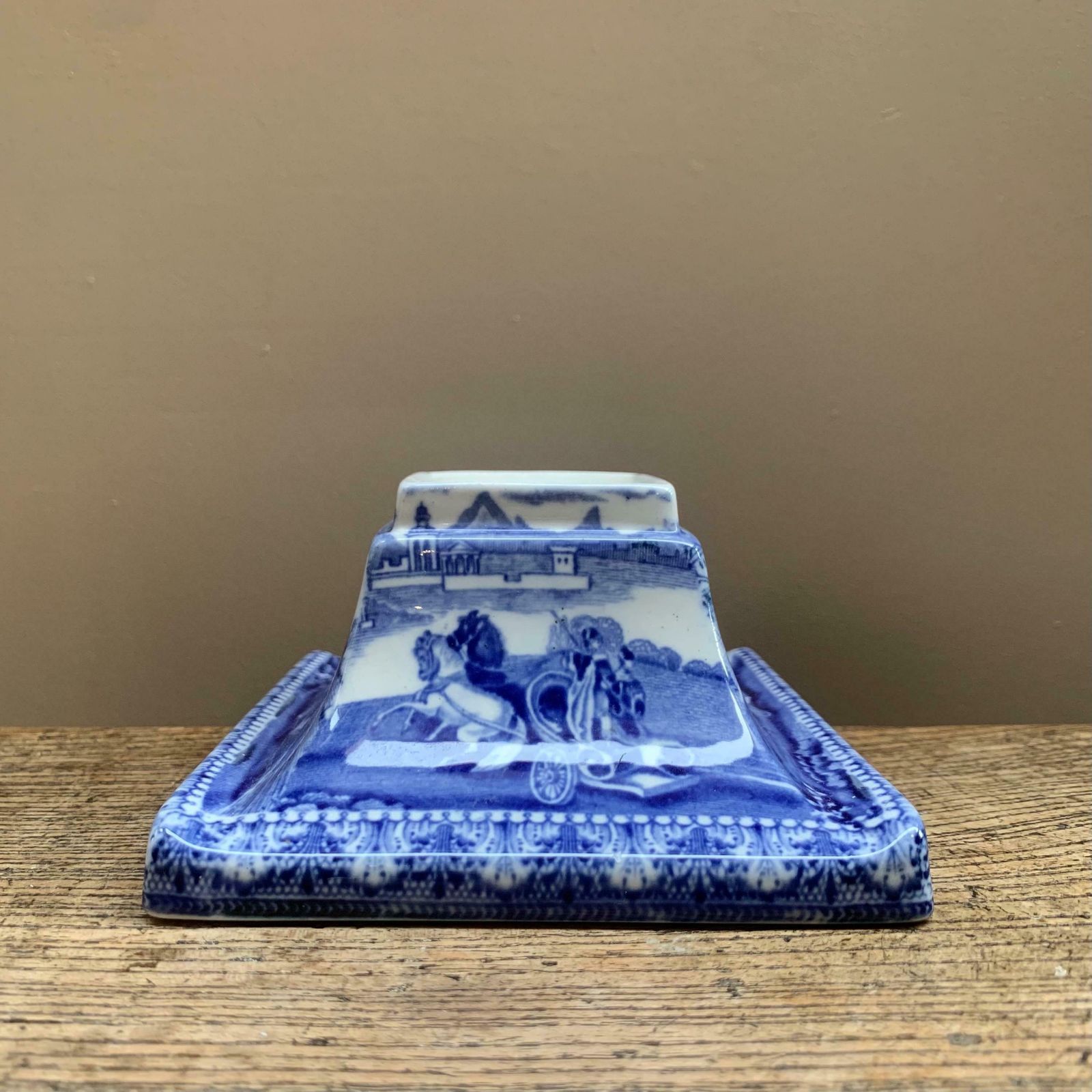Vintage Cauldon England Chariots Blue & White Inkwell photo 63.0