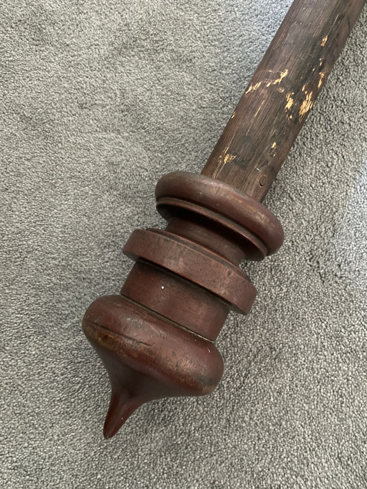 Wooden Curtain Pole (220cm Long X 5cm Diameter) With 2 Finials (18cm Long X 9.5cm Diameter) And 20 Wooden Rings (10cm Diameter) photo for sale
