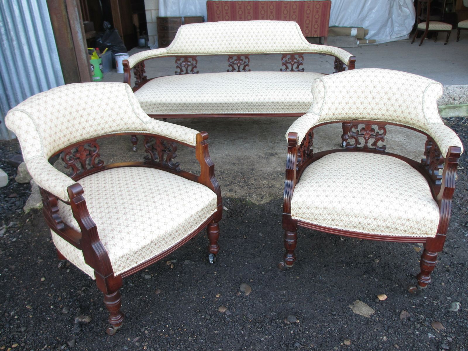 Superbvictorian Mahogany Upholstered 5 Piece Parlour Suite photo furniture