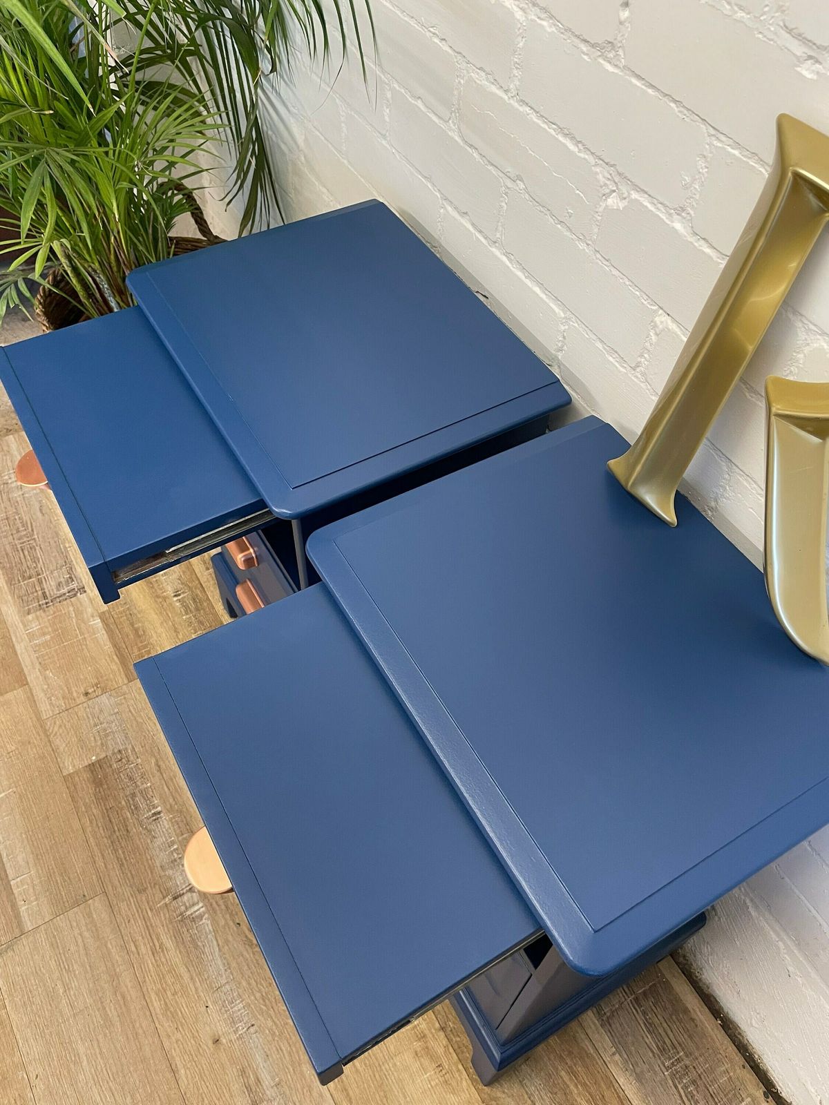 photo furniture Stag Minstrel Pair (2) Of Bedsides Narrow Painted Blue