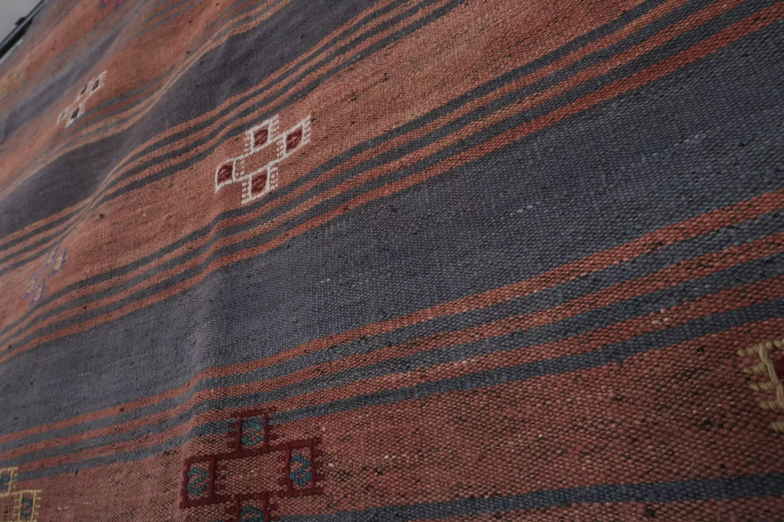 Turkish Striped Cotton Kilim 3'9'' X 9'4'' photo vintage