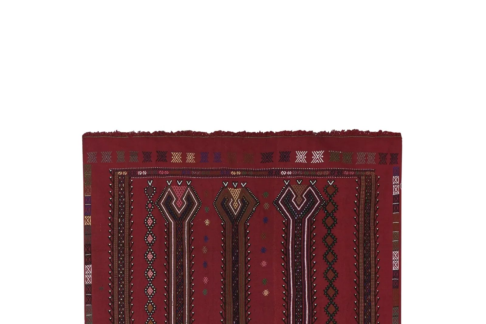 Vintage Embroided Red Jajim Kilim Rug 4'9'' X 7'7'' photo for sale
