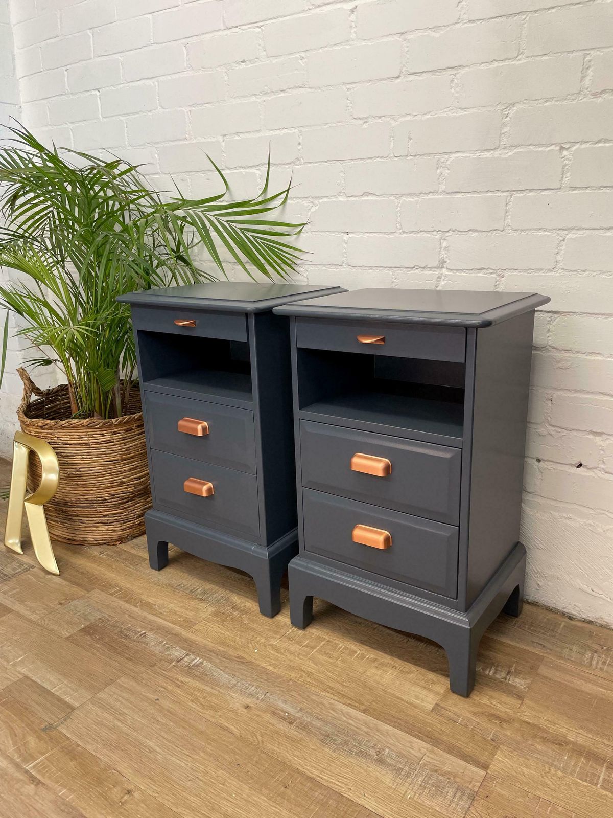 Pair (2) Of Stag Minstrel Narrow Bedsides Painted ‘Rooster Blue’ photo Furniture
