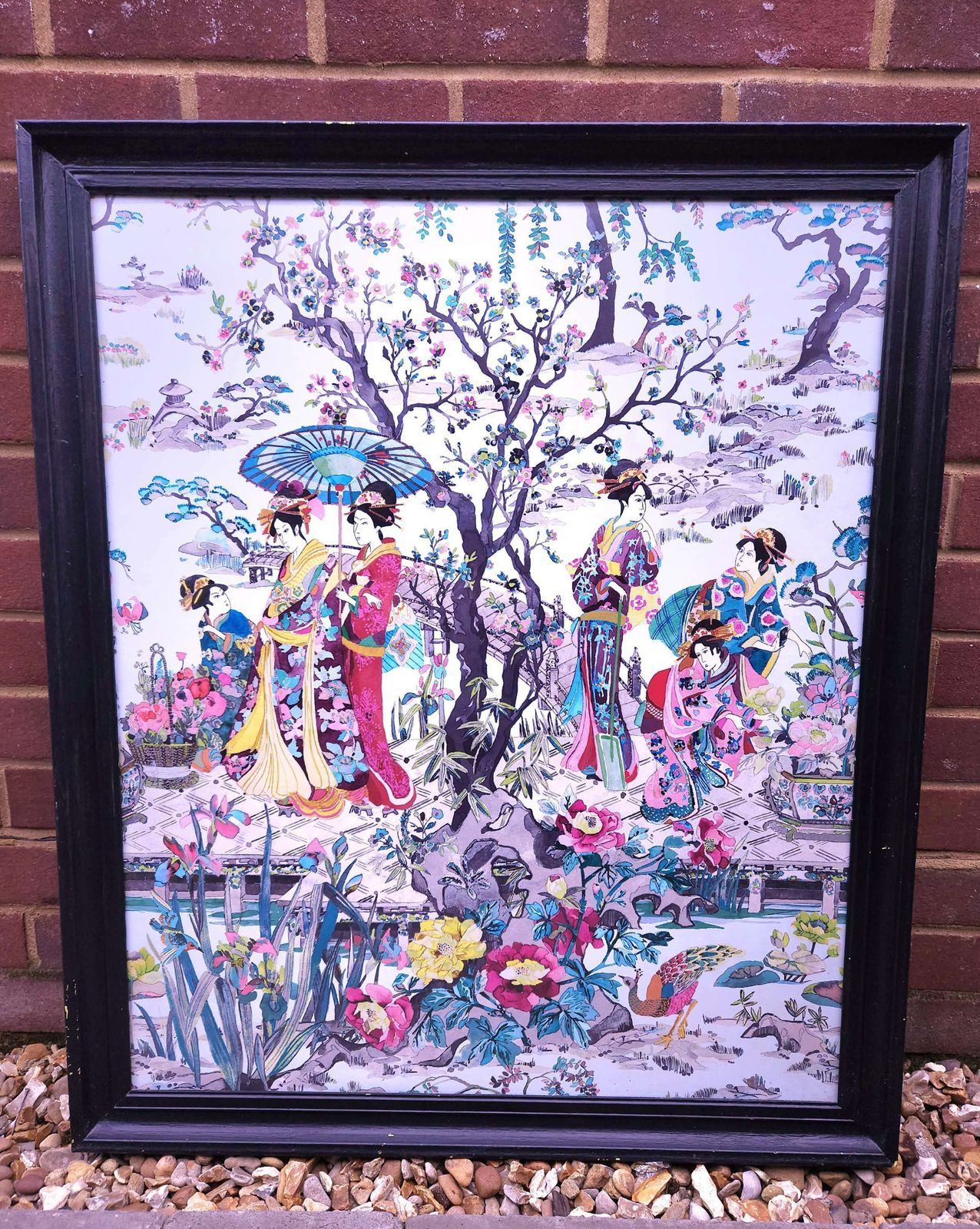 Spectacular, Colourful And Very Large Framed, Vintage Japanese Print
