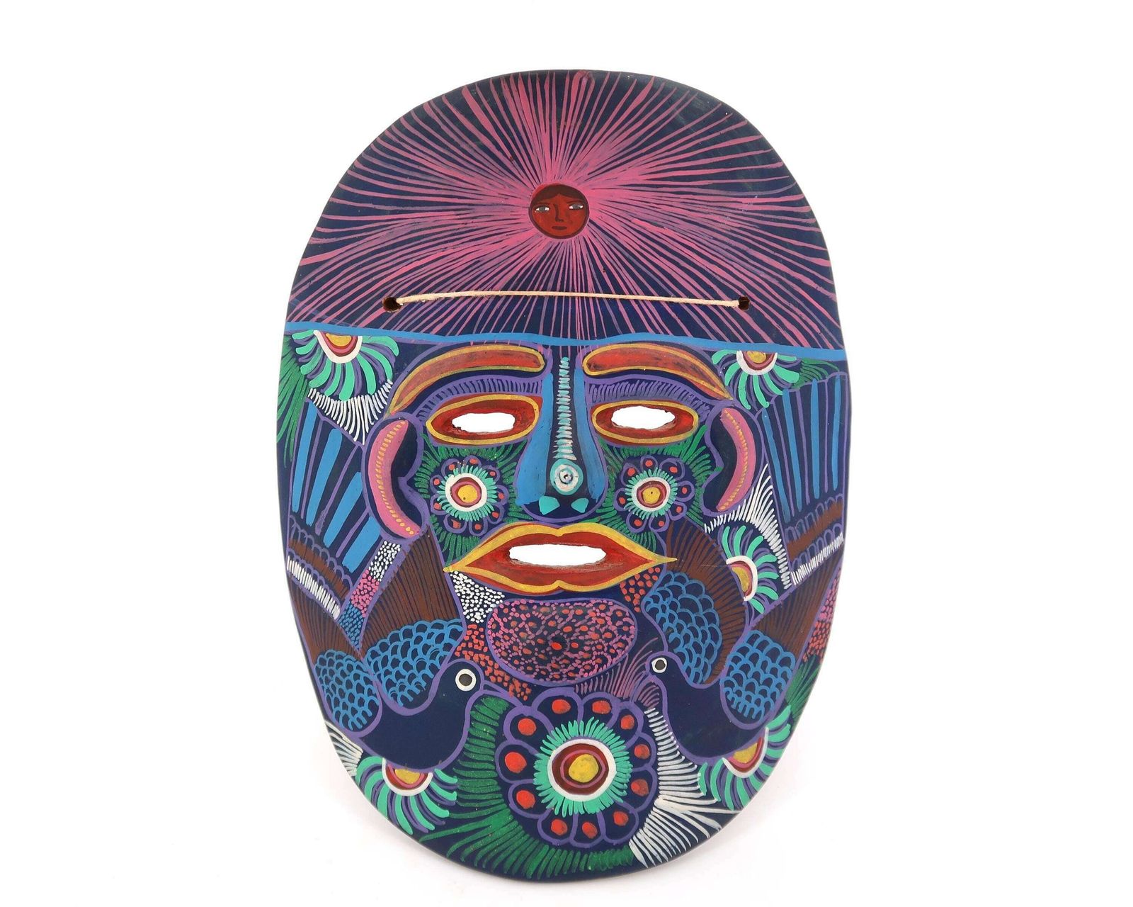 Mexican Colorful Terracotta Wall Mask, 1970s / Ceramic, Sun Face, Bird, Dove, Boho Chic, Bohemian, Folk