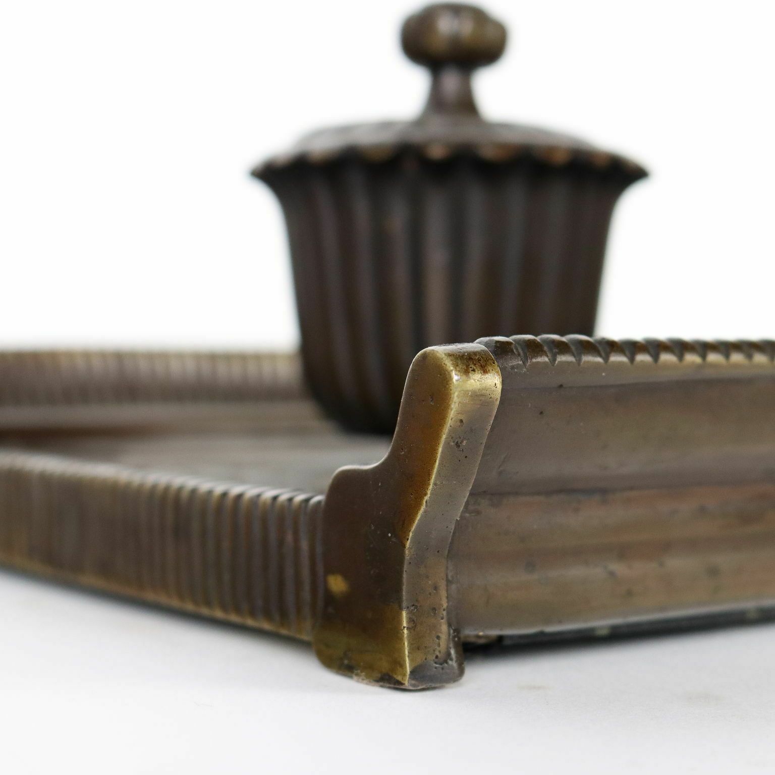 Antique Inkwell Green Marble Bronze Italy XX Century photo vintage