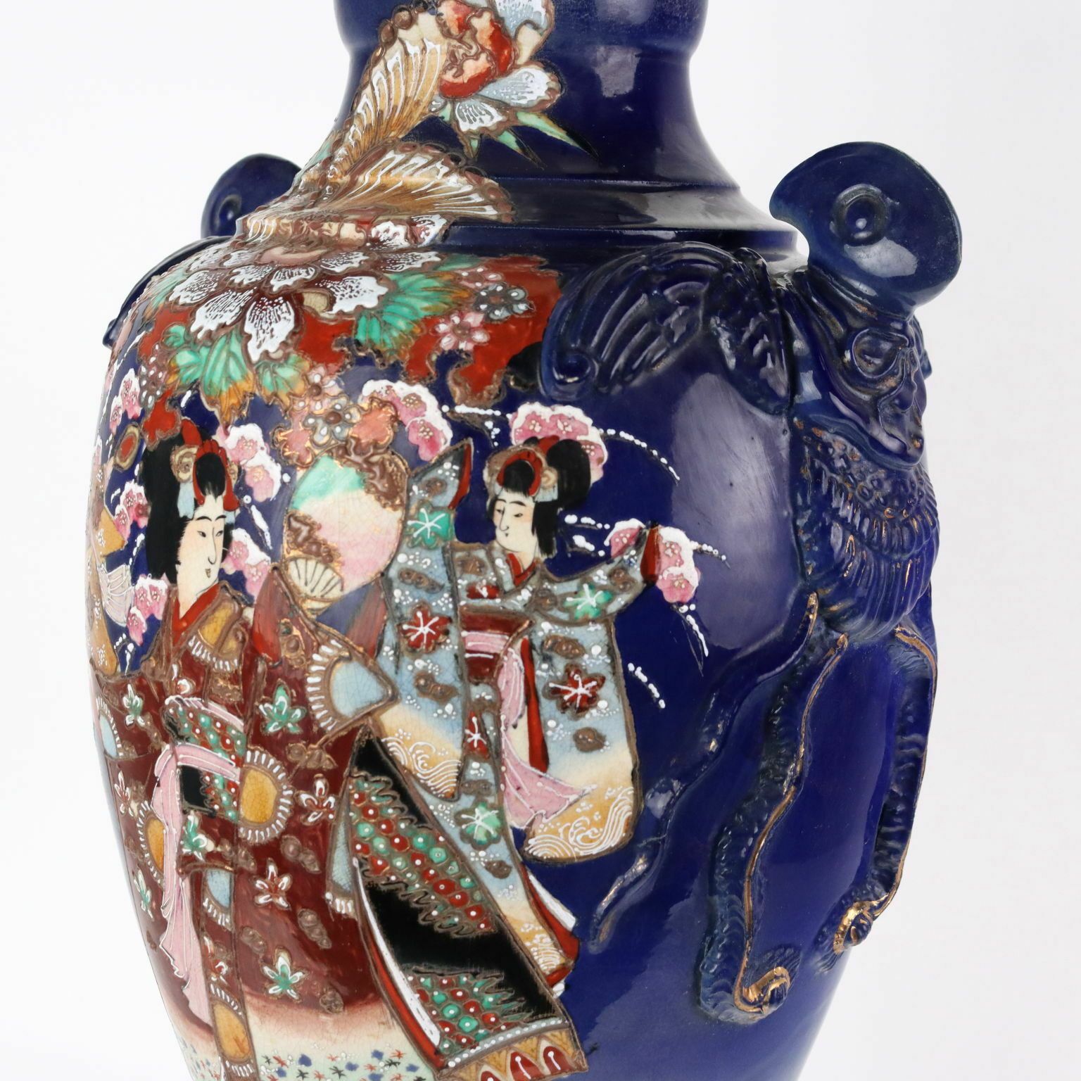Antique Vase Ceramic Flower Decorations Japan Early XX Century photo vinterior