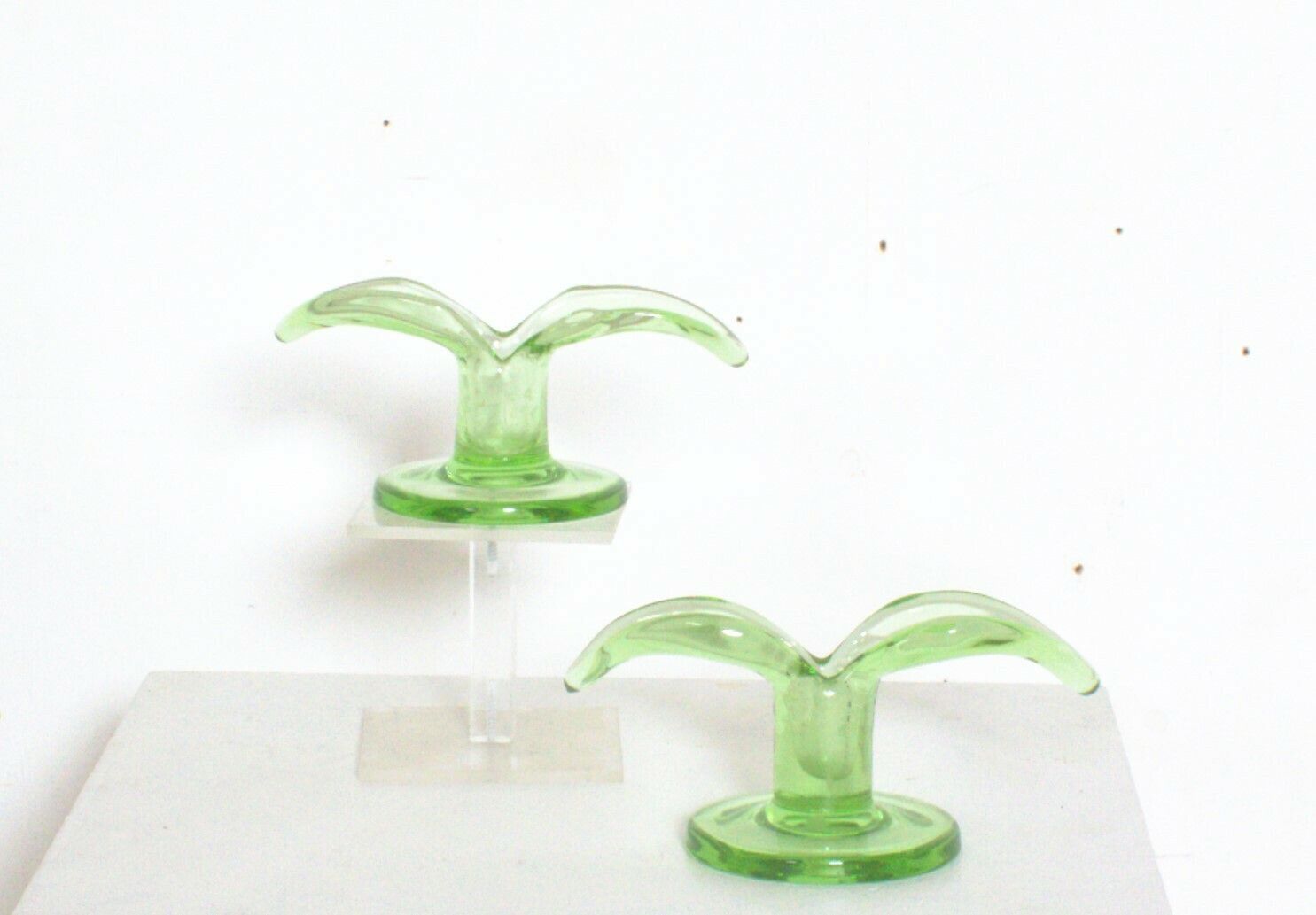 A Pair Of Green Glass Candlesticks Model "Lilja" Made By Trelleborg Glassbruck photo 279.99