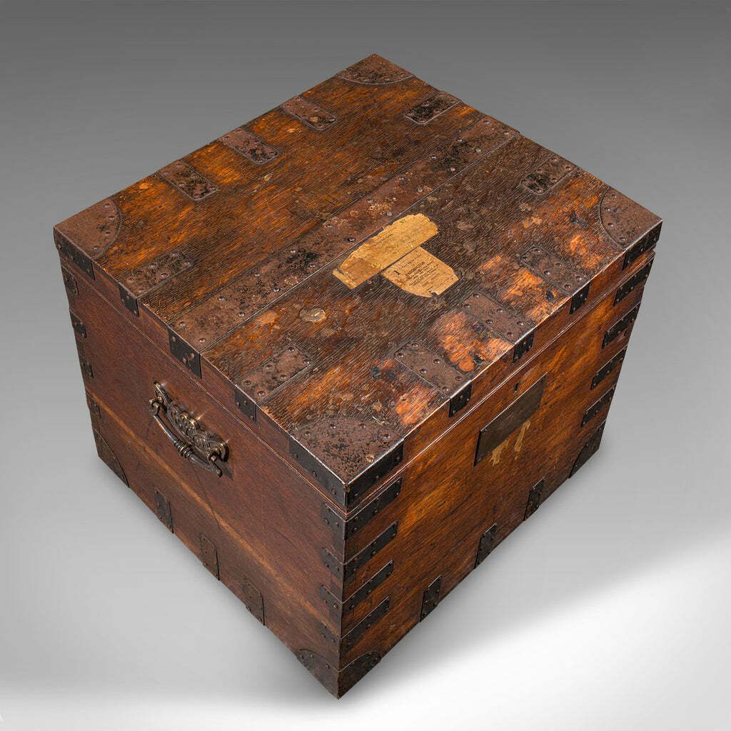 Antique Fitted Silver Chest, English, Oak, Iron Bound, Shipping Trunk, Victorian photo buy