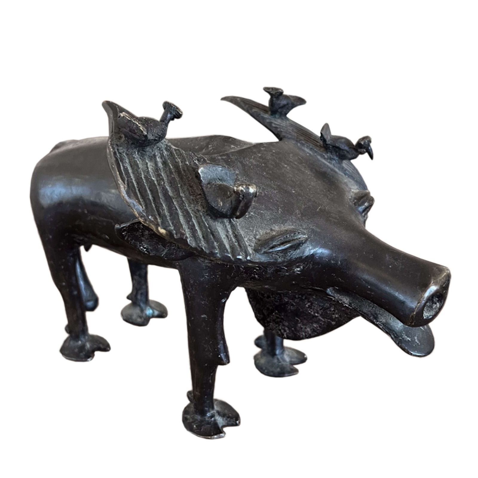 Bronze Sculpture Of A Water Buffalo With Ox Pecker Birds, 1960s