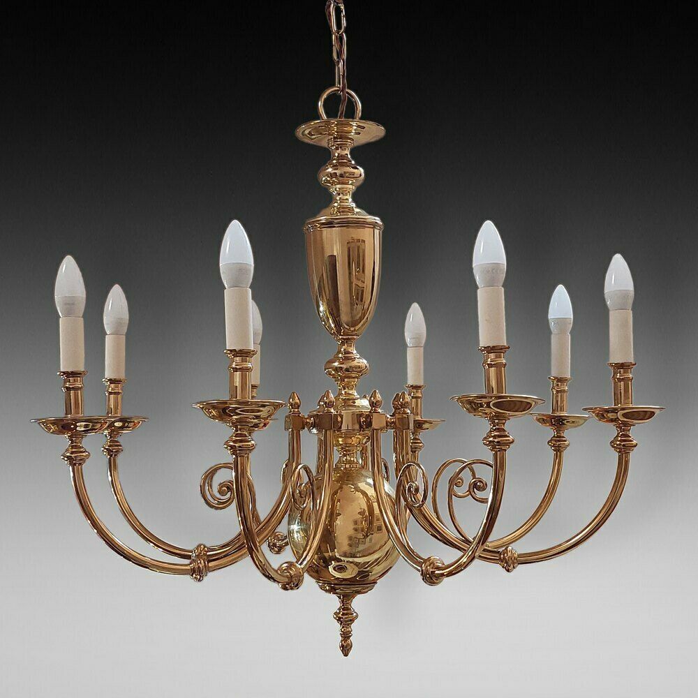 Brass Eight Branch Chandelier Light Fitting